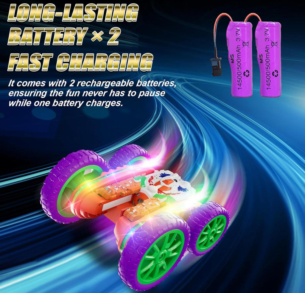 (MSRP $29.99)  4WD RC Stunt Car – 360° Rotating, Dual-Motor,Spray & LED Lights