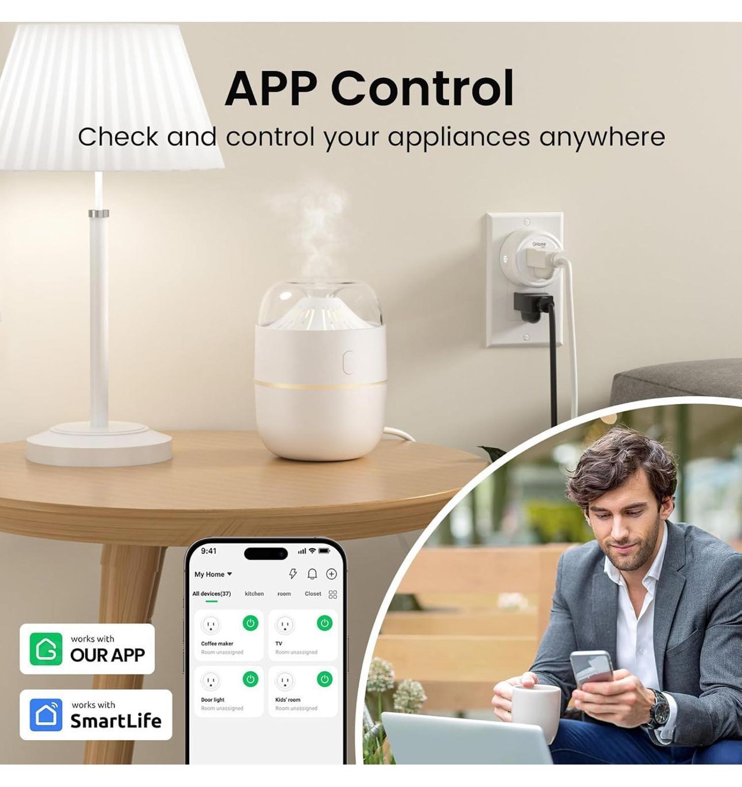 (NEW MSRP $26.39) GHome Smart Mini Plug 4-Pack, WiFi Outlet, Alexa & Google Home