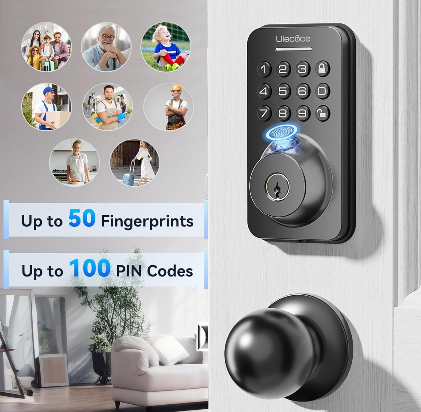 (NEW MSRP $69.99) Fingerprint Keypad Deadbolt with Handle Set, Keyless Door Lock