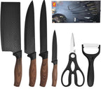 (MSRP $39.95) 6‑Pc Stainless Steel Kitchen Knife Set, Wood-Grain Handles
