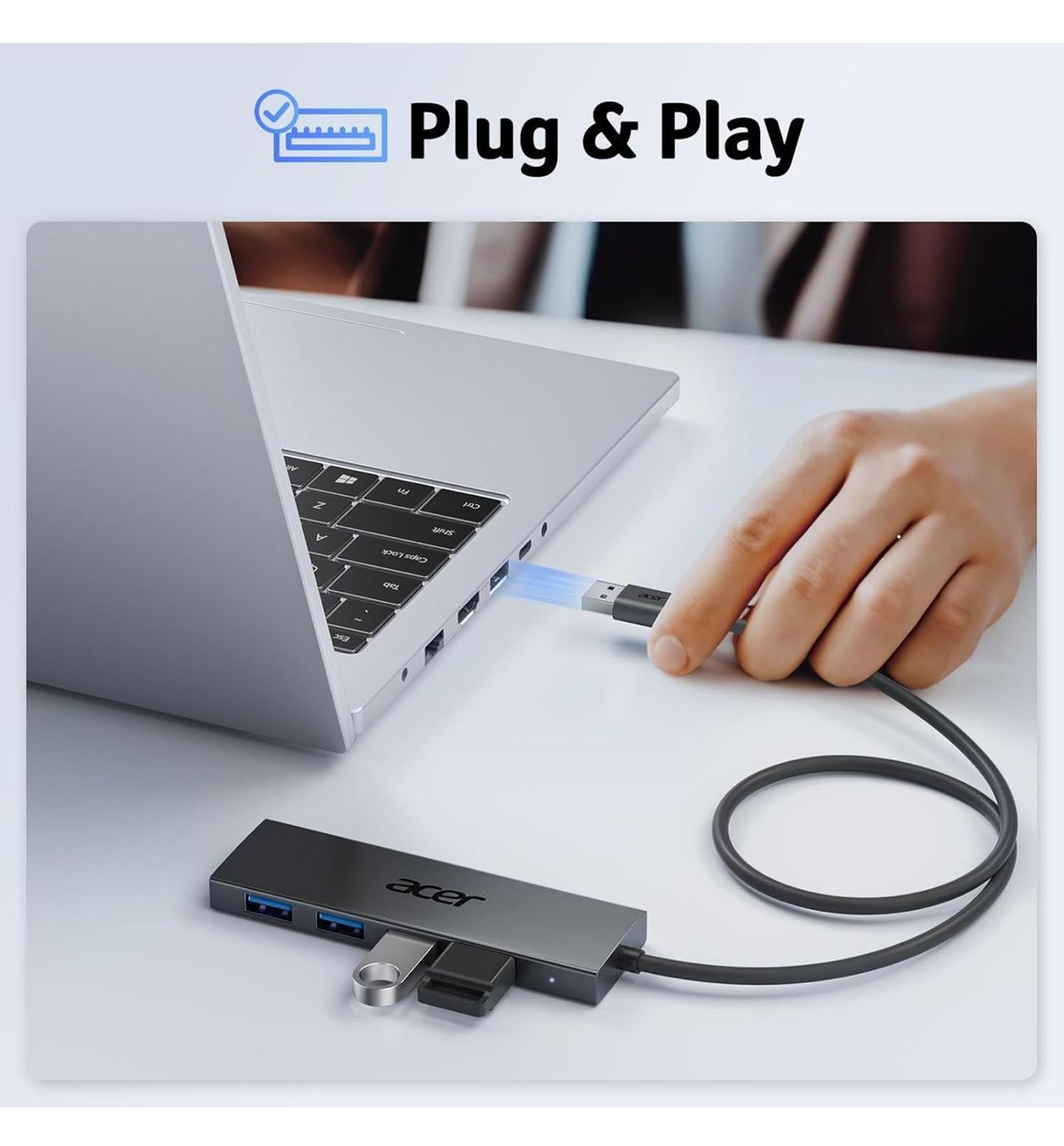 (NEW MSRP $15) Acer USB Hub 4 Ports, 4x USB 3.0 Hub, USB Splitter for Laptop
