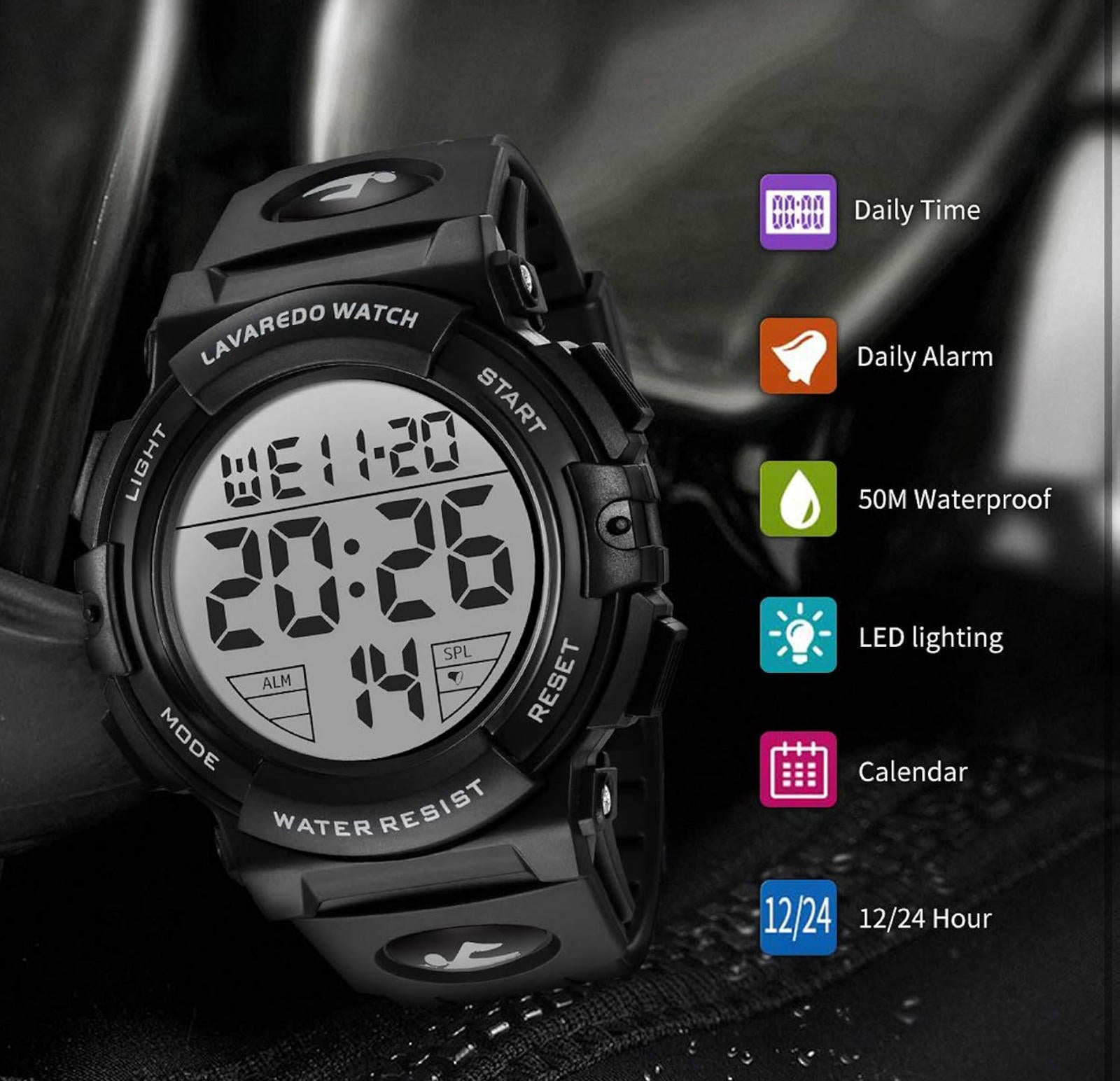(MSRP $39.99) Men’s Waterproof Digital Sports/Military Watch with LED & Alarm