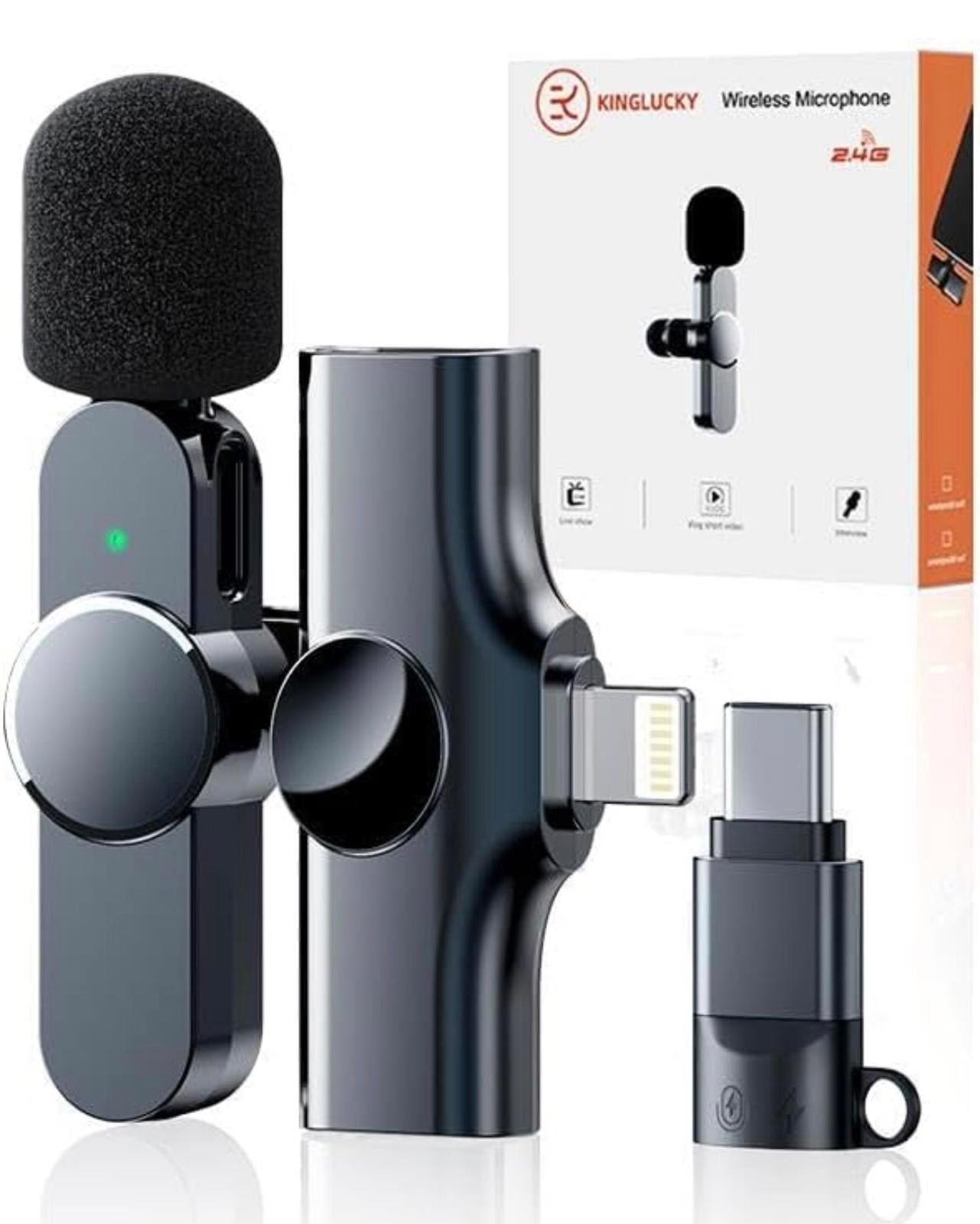 (MSRP $24.99) Kinglucky 2‑Pack Wireless Lavalier Mics – iPhone & USB‑C, 2×Mics
