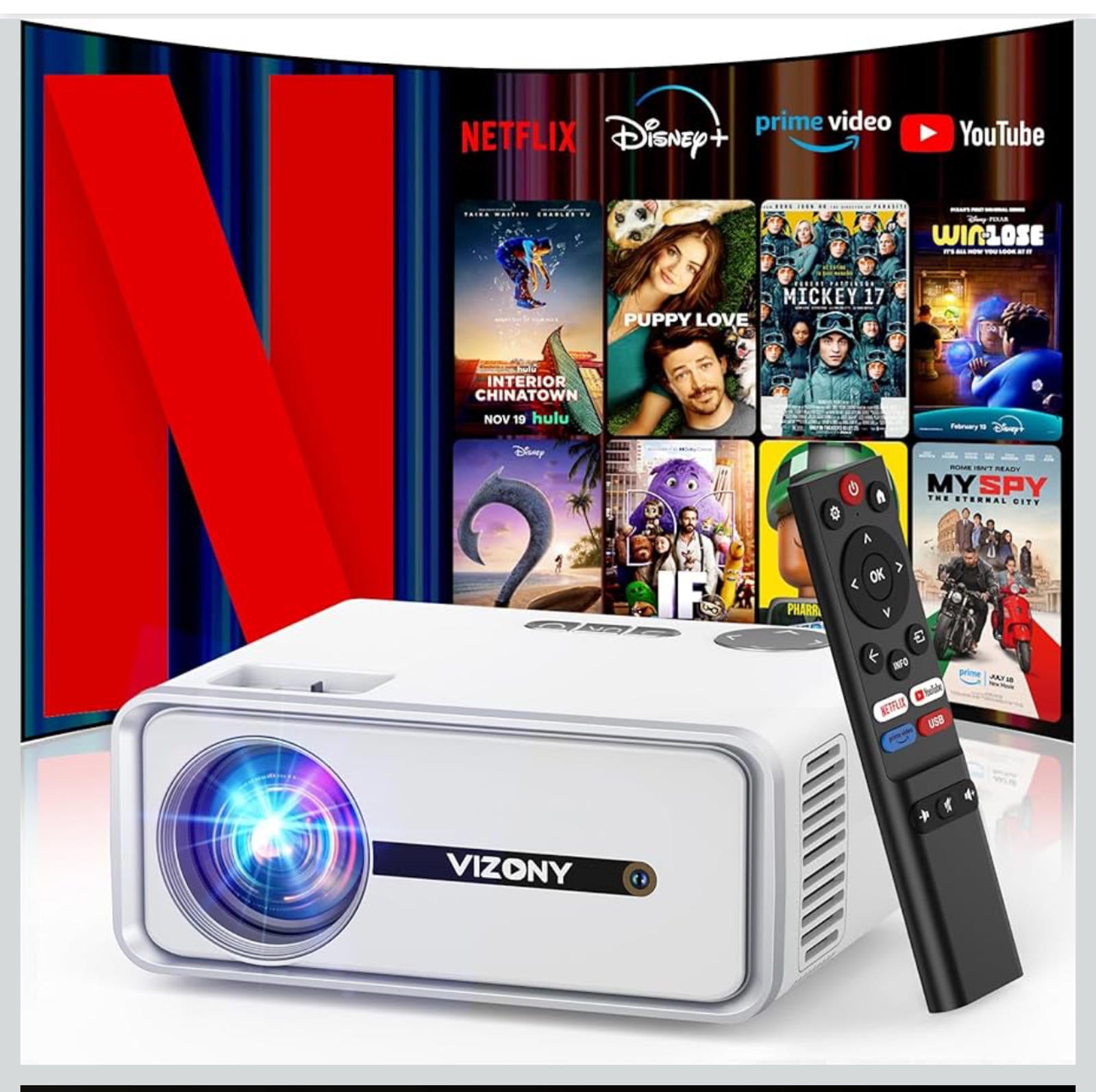 (NEW MSRP $149.99) VIZONY DP04 Pro 1080p Smart Projector w/ WiFi, Netflix & BT