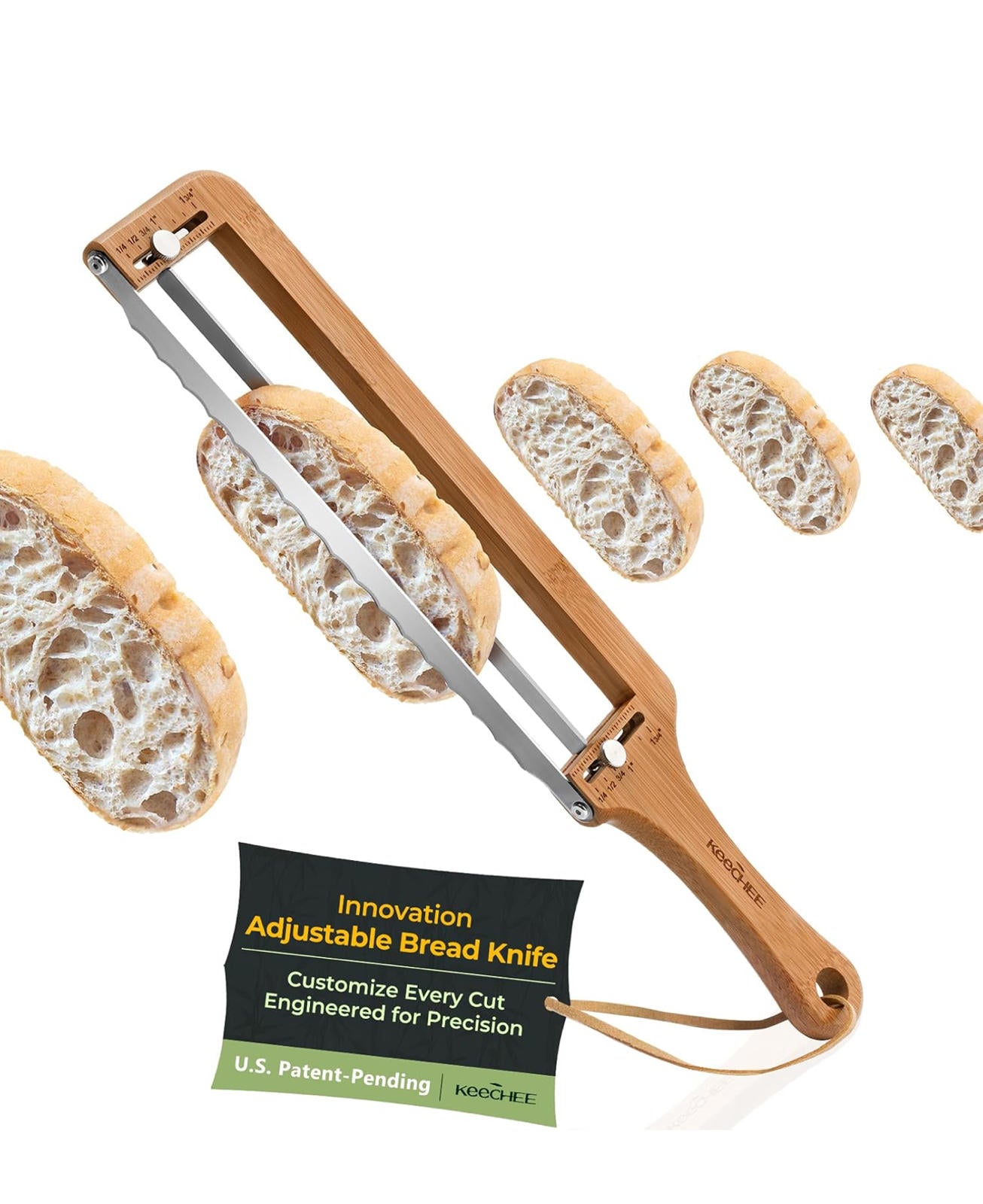 (NEW MSRP $39.99) Keechee Adjustable Bread Slicer Bread Knife 9″ Serrated Blade
