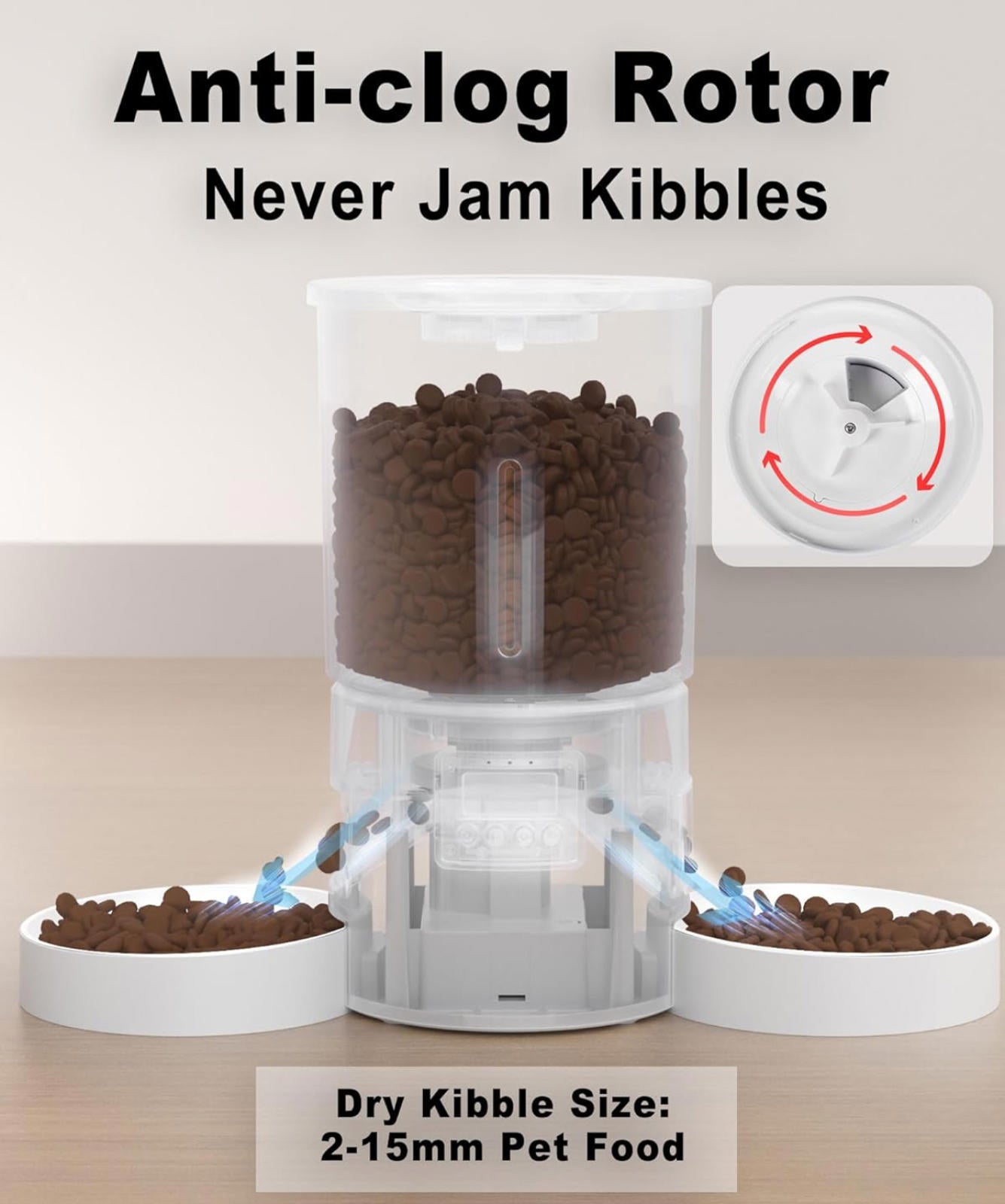 (MSRP $49.99) Dual Pet Feeder–4.2L, 6 Meals/Day,Voice Record,USB & Battery Power