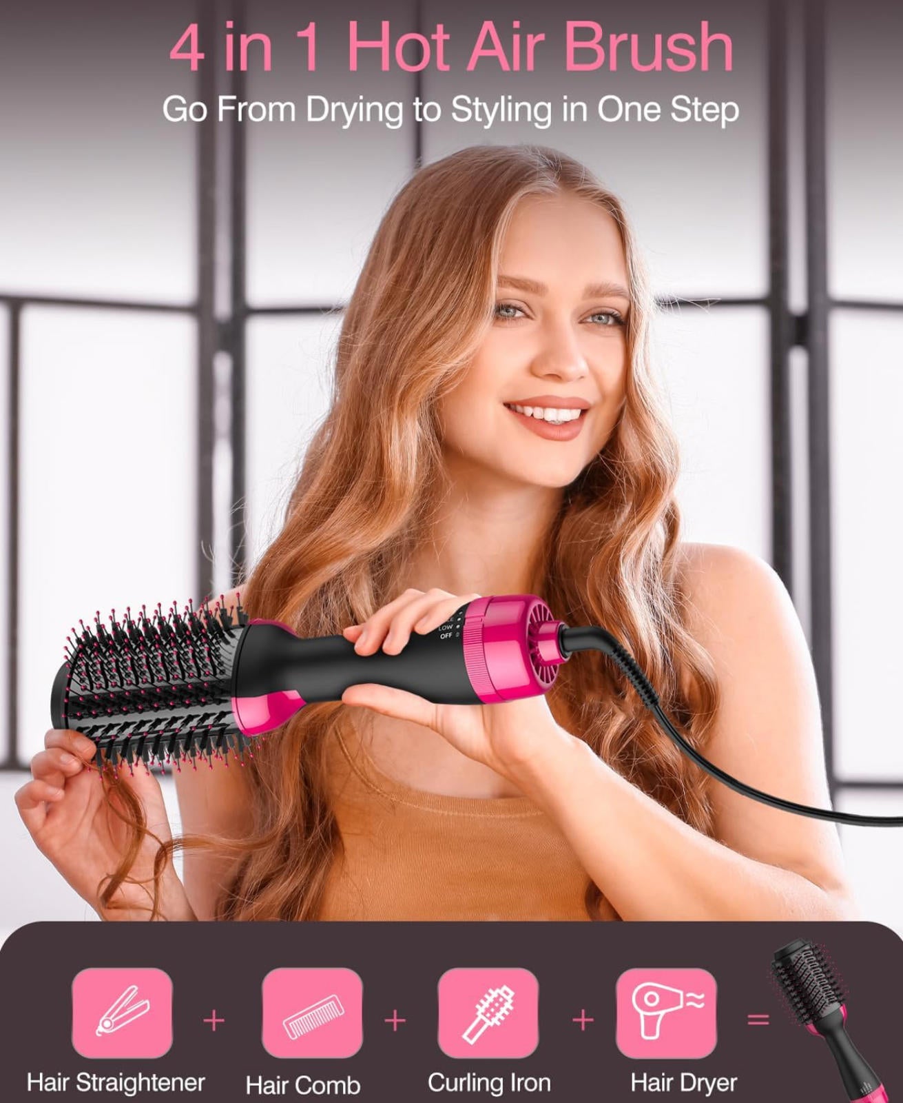 (MSRP $49.99) 4‑in‑1 Hot Air Styling Brush – Dryer, Straightener, Curler, etc