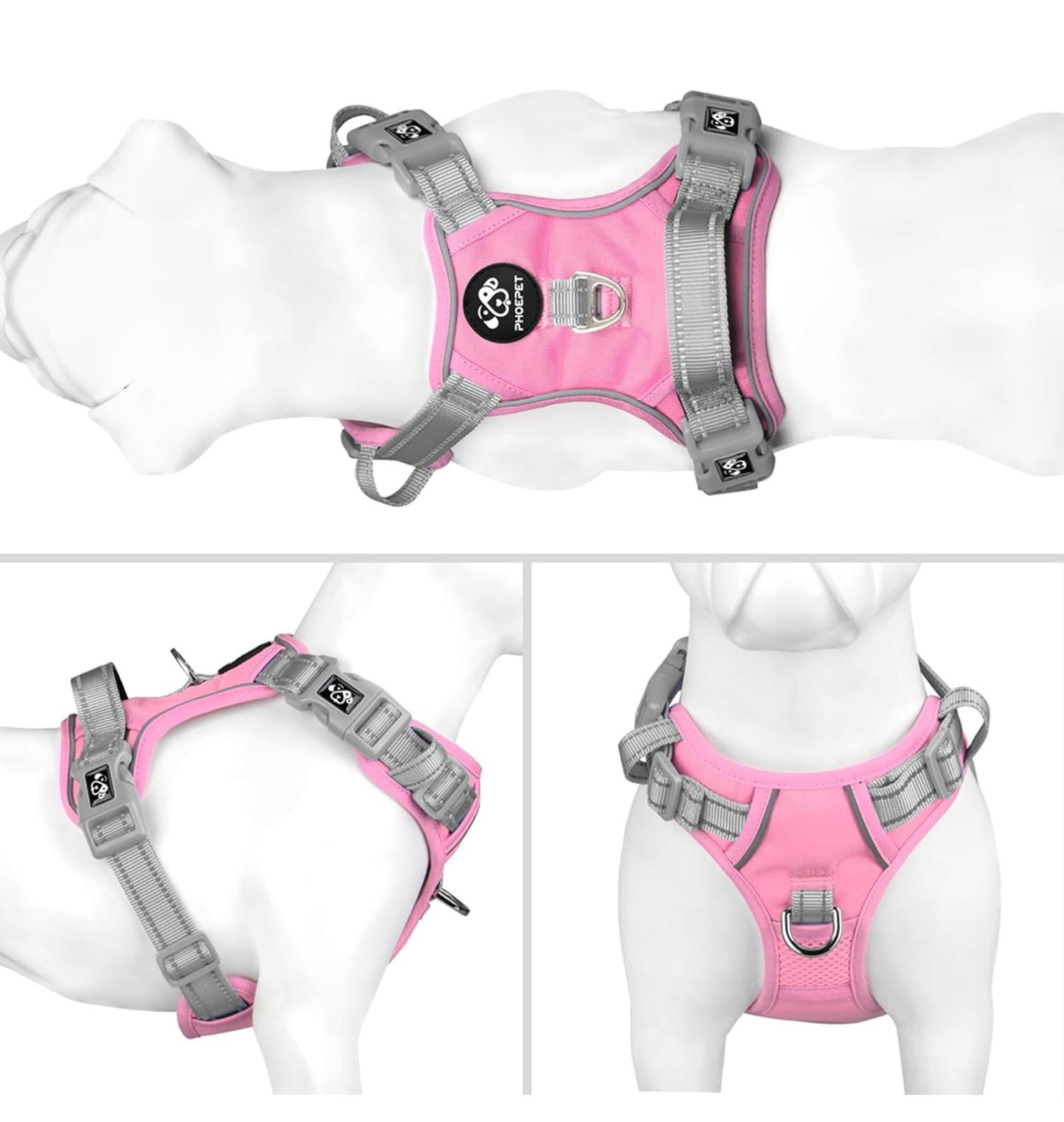 (MSRP $29.99) No-Pull Reflective Dog Harness Vest, Baby Pink/Grey, MEskimo