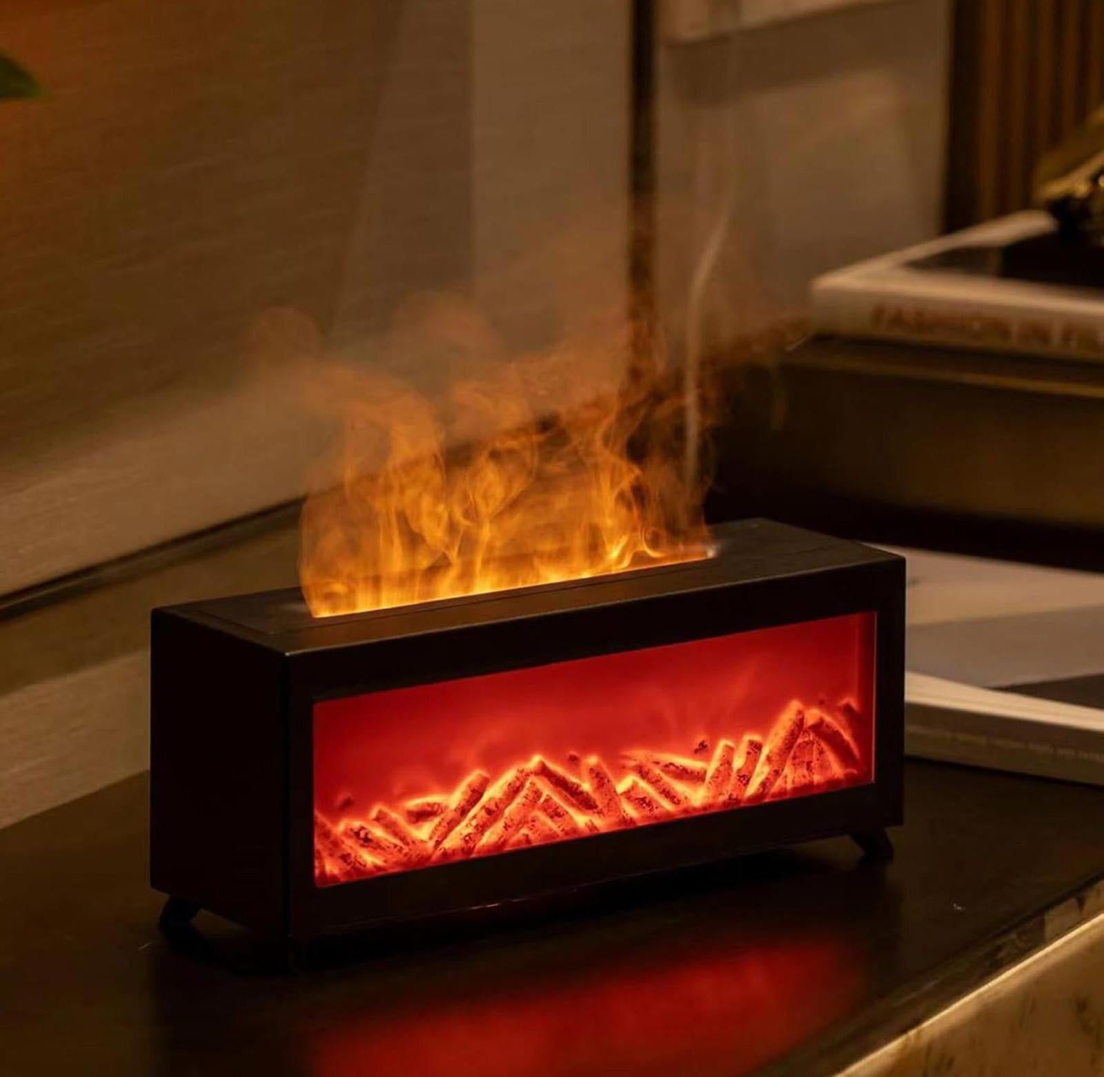 (NEW MSRP $29.99) Flame Fireplace Diffuser 2‑Color LED,Humidifier & Aromatherapy