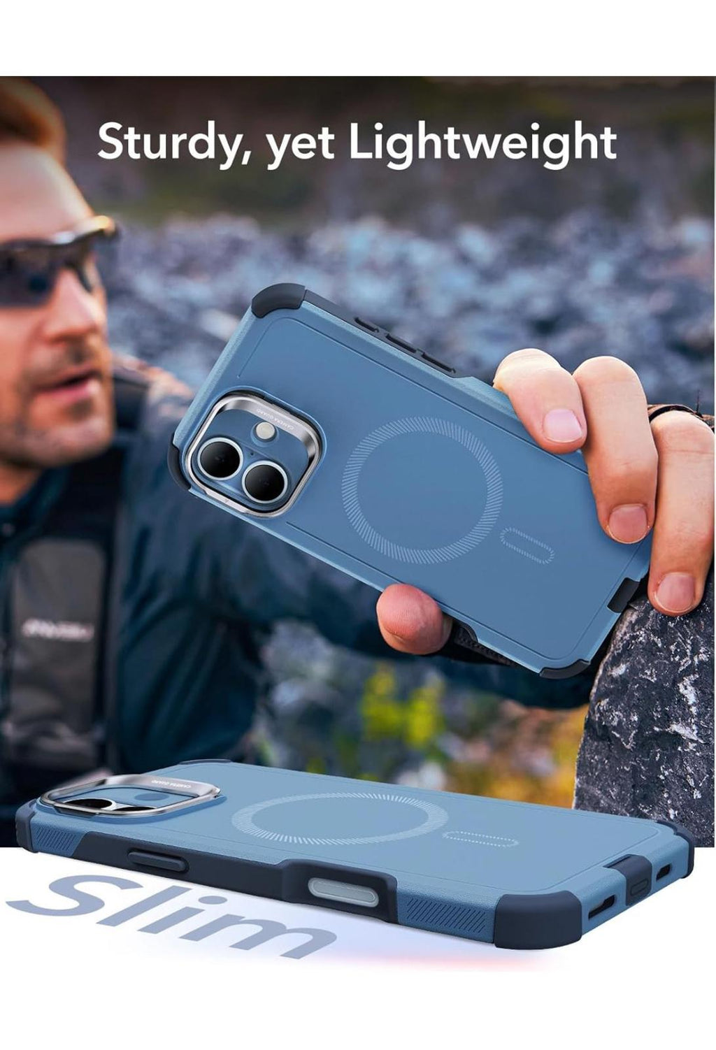 (open box) ESR iPhone 16 Blue Case with Stand, 23FT Military-Grade Protection
