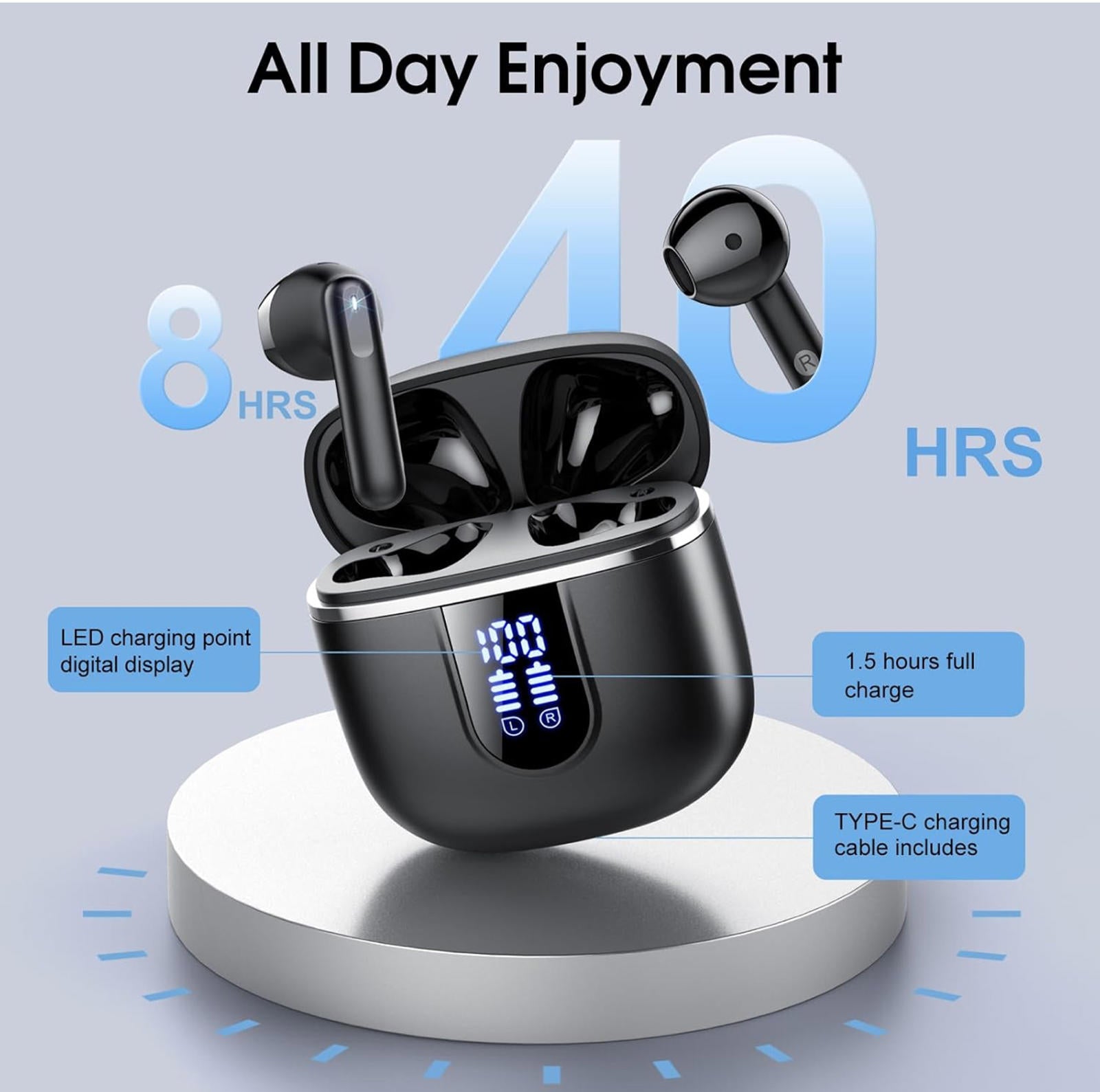 (NEW MSRP $49.99) Wireless Earbuds – Bluetooth 5.4, 40H Playtime, IP7 Waterproof