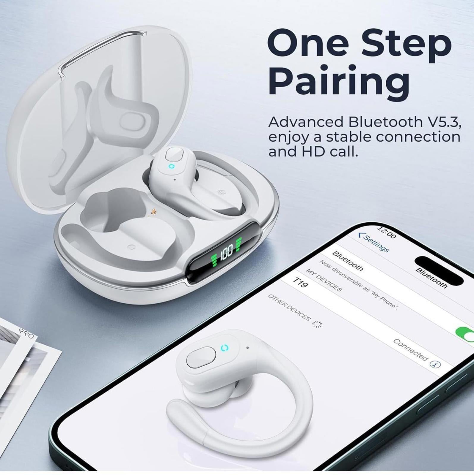 (NEW $49.99) White Wireless Earbuds, Running/Cycling u0026 LED Charge Case