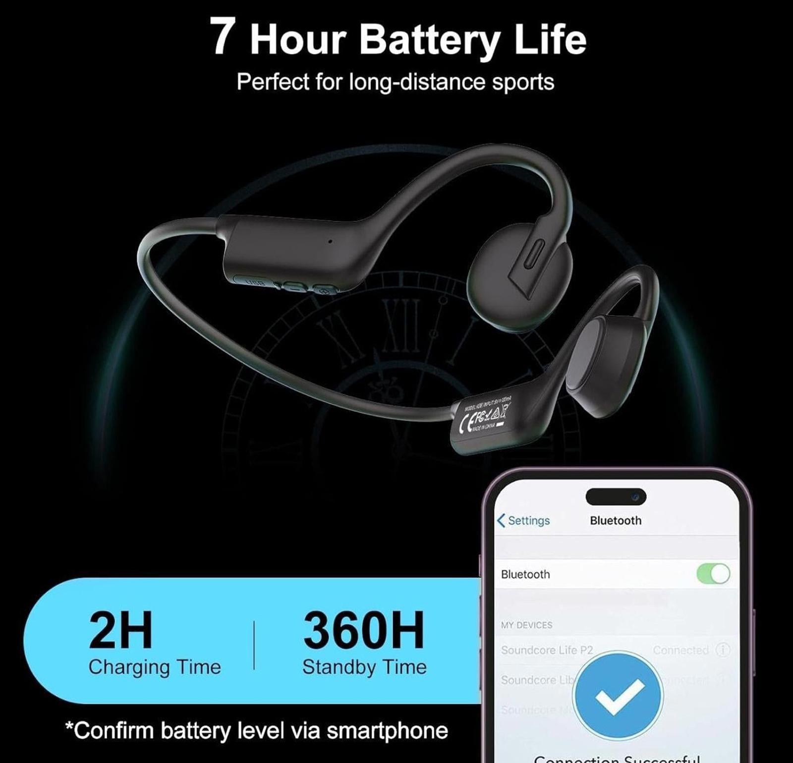 (MSRP $49.99) Bone Conduction Bluetooth Headphones, IPX5 Waterproof, 8H Playtime