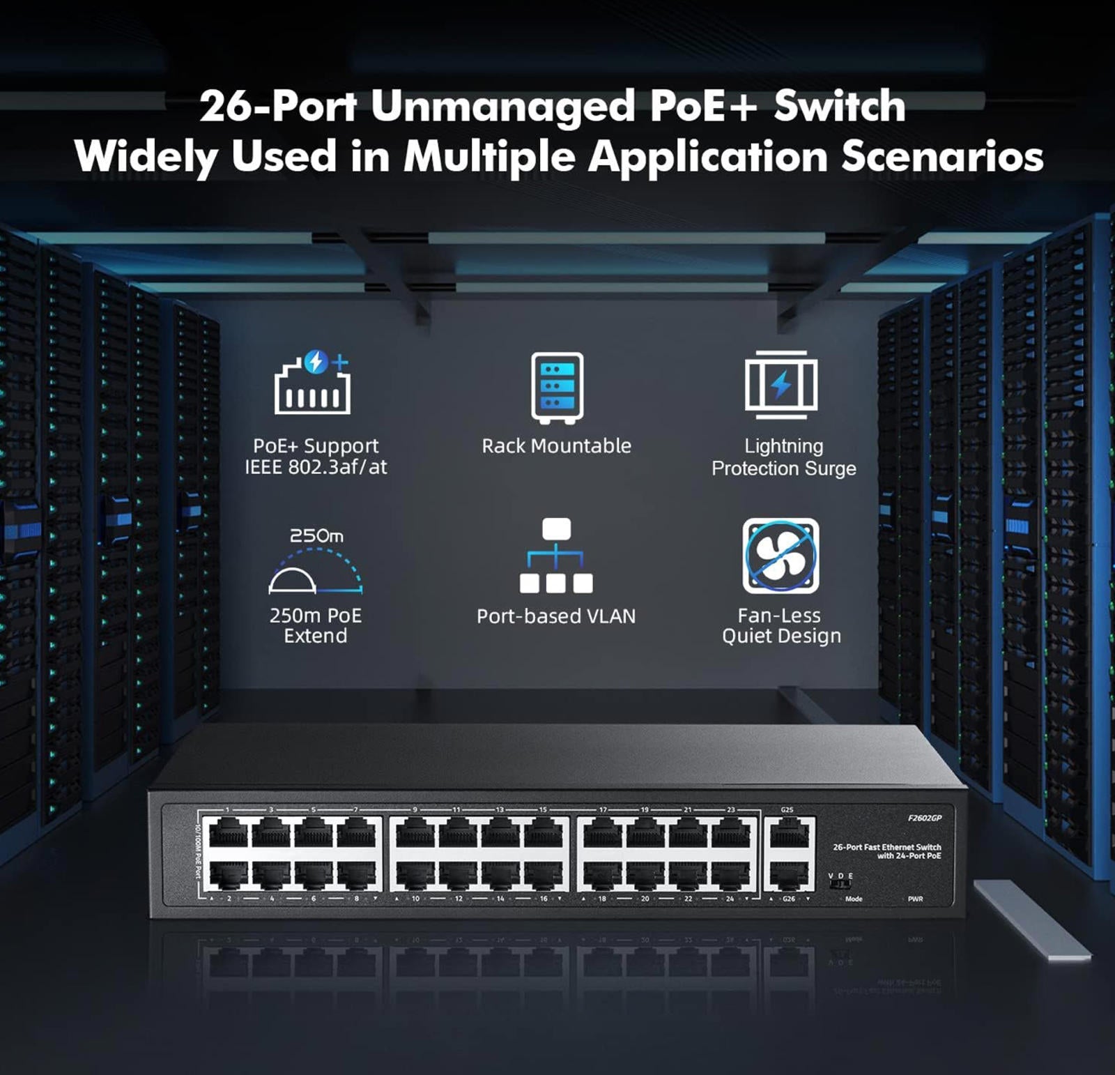 (MSRP $119.99) 24-Port PoE+ Ethernet Switch 2 Gigabit Uplinks, 300W Power