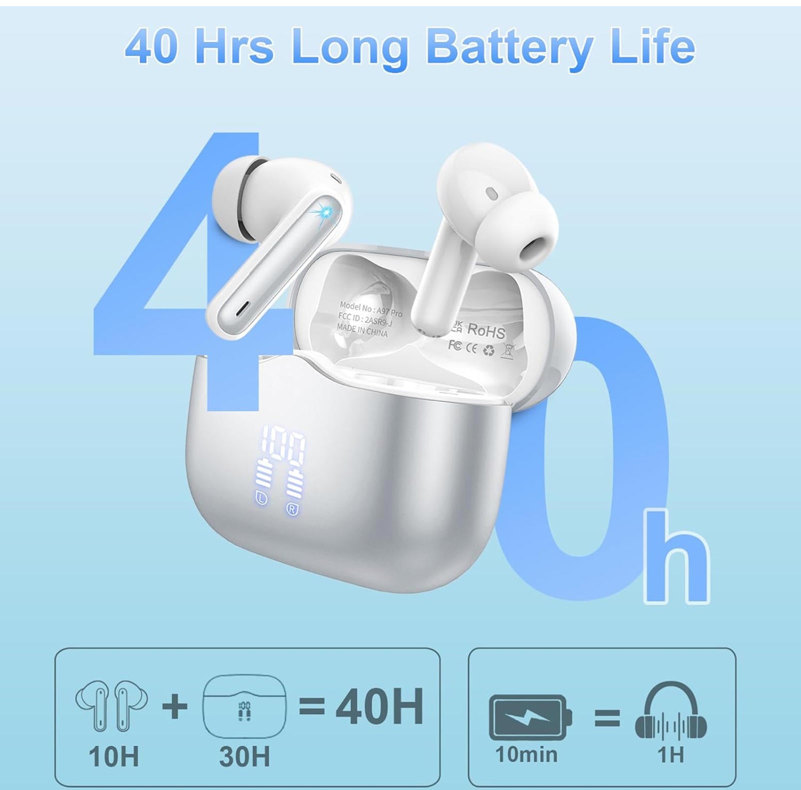 (MSRP $39.99) xinwld A97 Pro Earbuds – Bluetooth 5.4, 4‑Mic ENC, 40 Hrs Play ⏱🎧