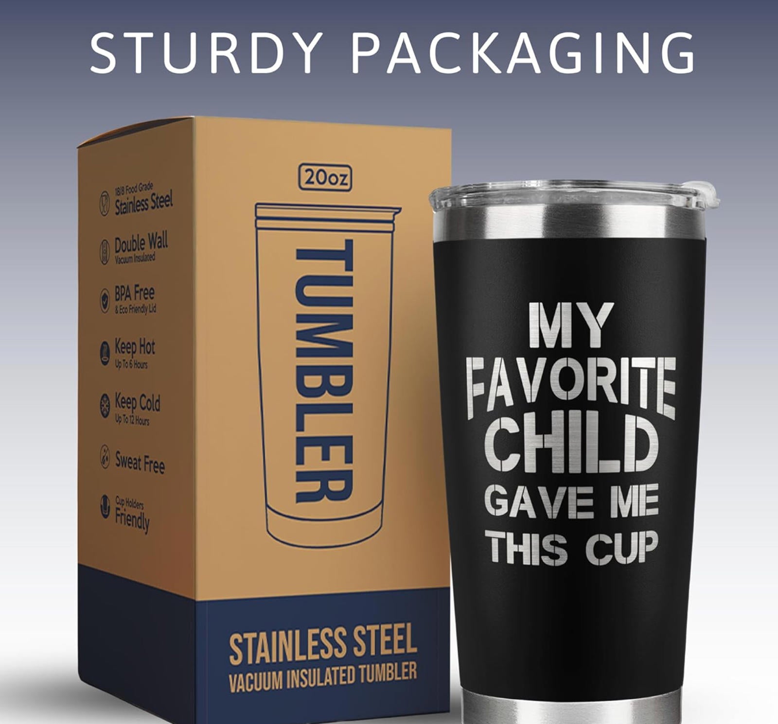 (MSRP $23.99) 20 oz Vacuum Tumbler – Insulated, Leak‑Proof, Dad Gift-Ready