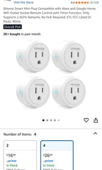 (NEW MSRP $26.39) GHome Smart Mini Plug 4-Pack, WiFi Outlet, Alexa & Google Home
