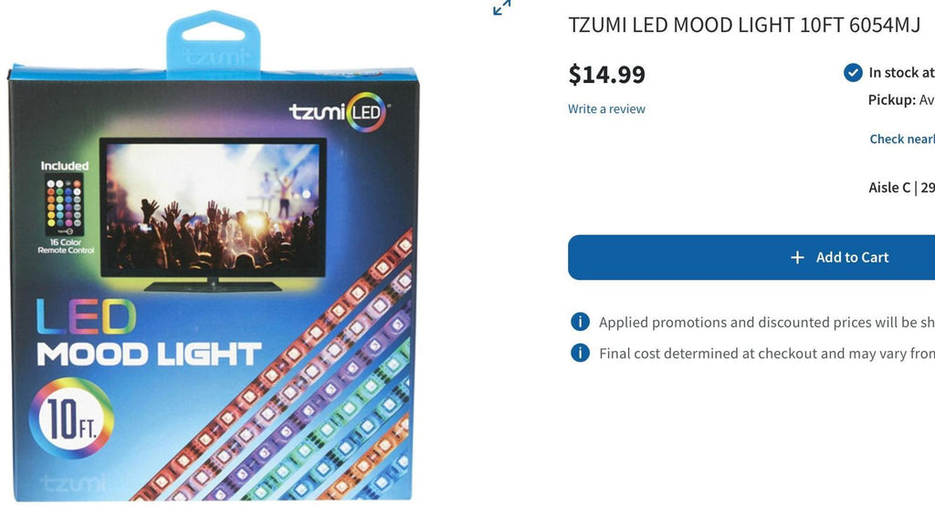 (NEW, MSRP 14.95) Tzumi 10ft. LED Mood Strip Light W/ Remote