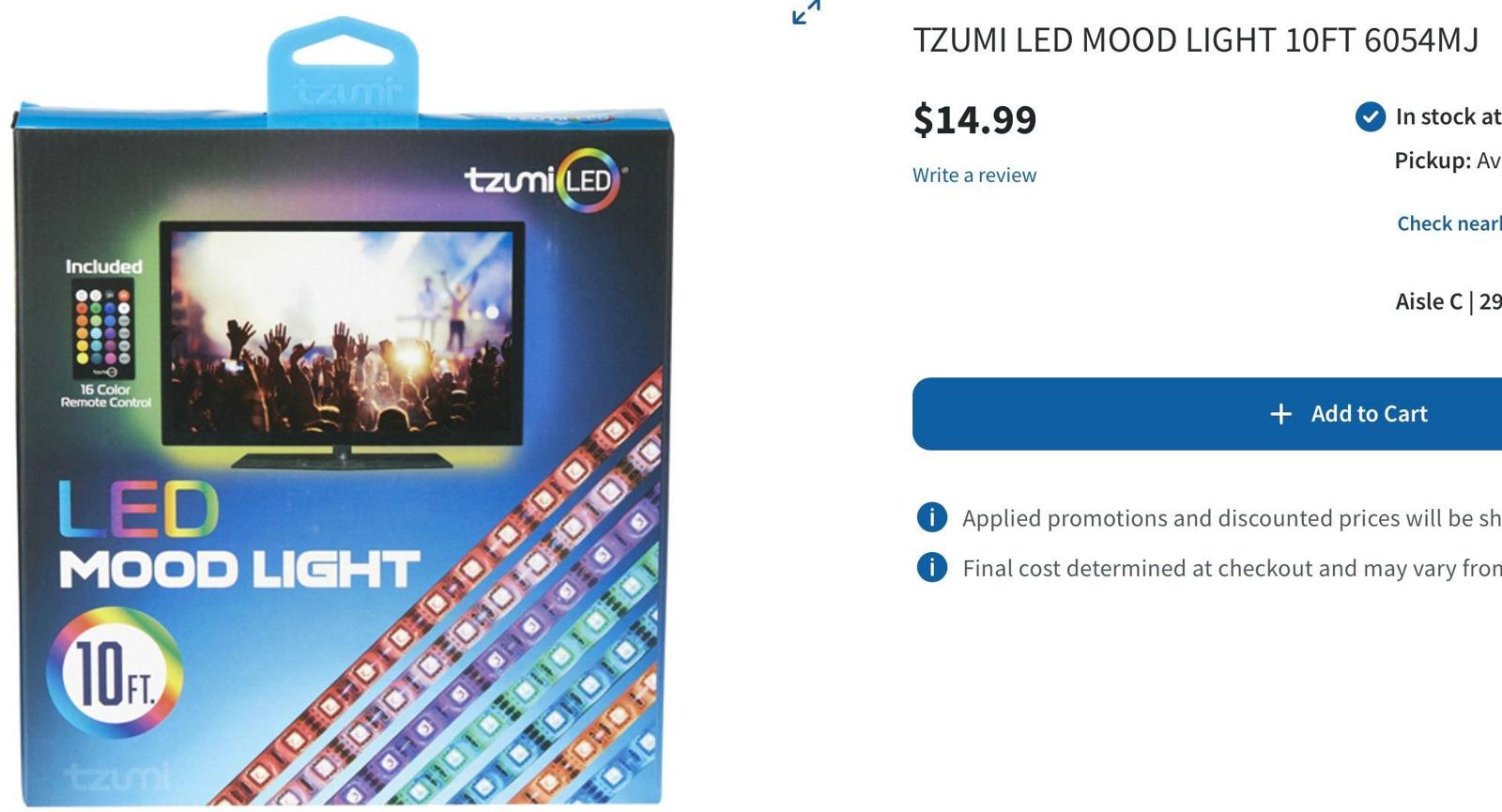 (NEW, MSRP 14.95) Tzumi 10ft. LED Mood Strip Light W/ Remote