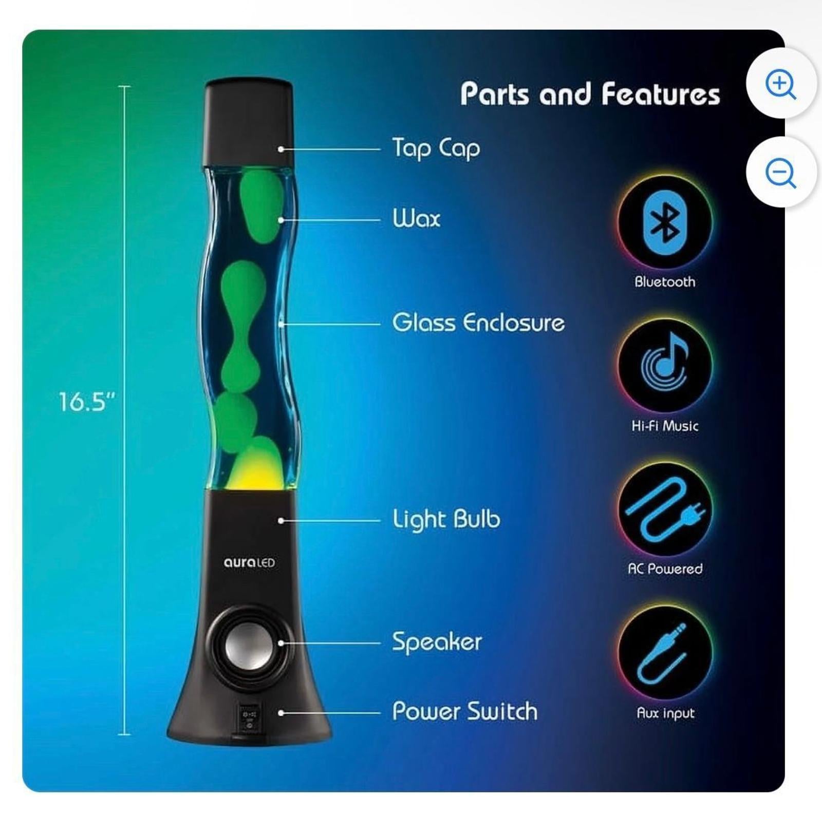 (NEW, MSRP $39) ColorFlow Bluetooth Speaker Lava Lamp Light Show, 16.5 inches