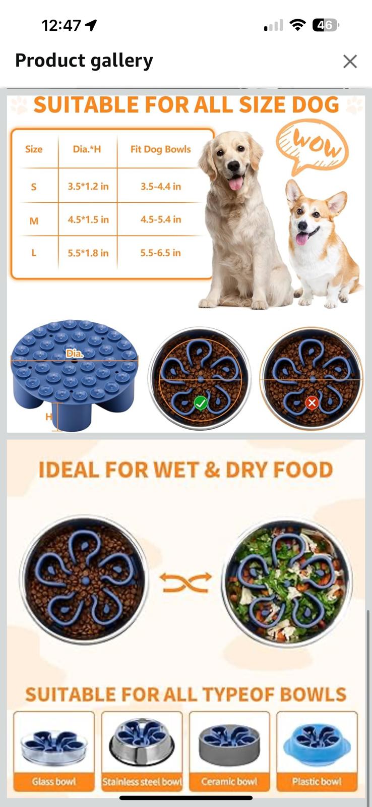 (MSRP $19.95) Bestalk Soft Silicone Slow Feeder Insert for Large Pet Bowls, Blue
