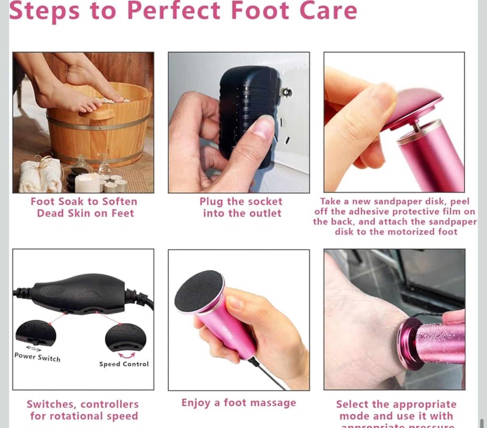 (NEW MSRP $24.99) Electric Callus Remover – Adjustable Speed, 60 Sandpapers