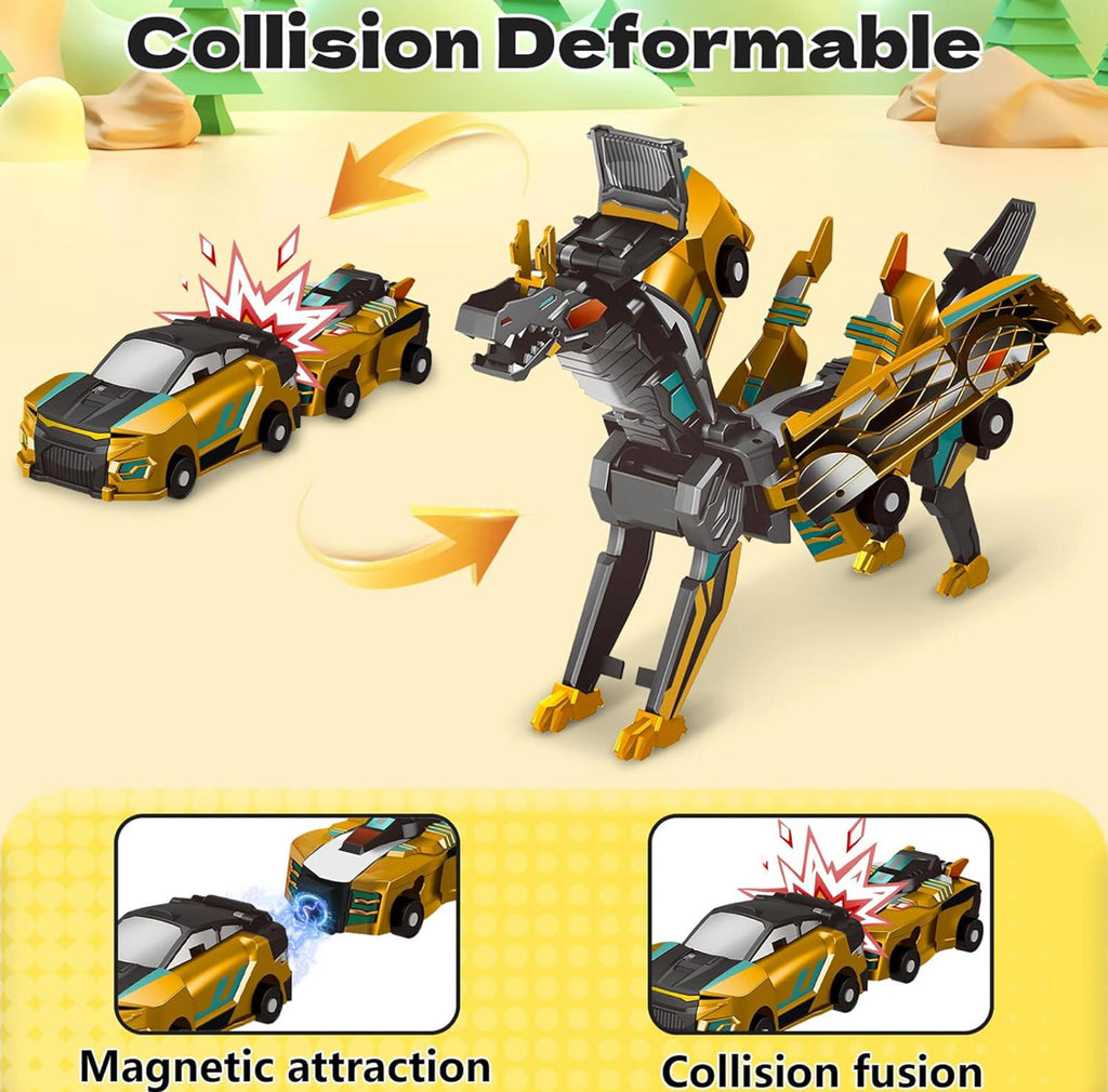 (MSRP $29.99) Intoypad Collision Transforming Dinosaur Car 2-in-1 Toy (GOLD)