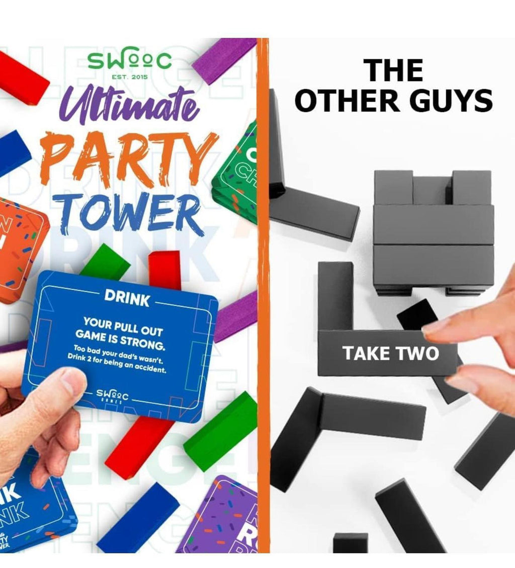 (NEW, MSRP $29.99) Ultimate Party Tower Game – 60 Blocks, 100 Commands