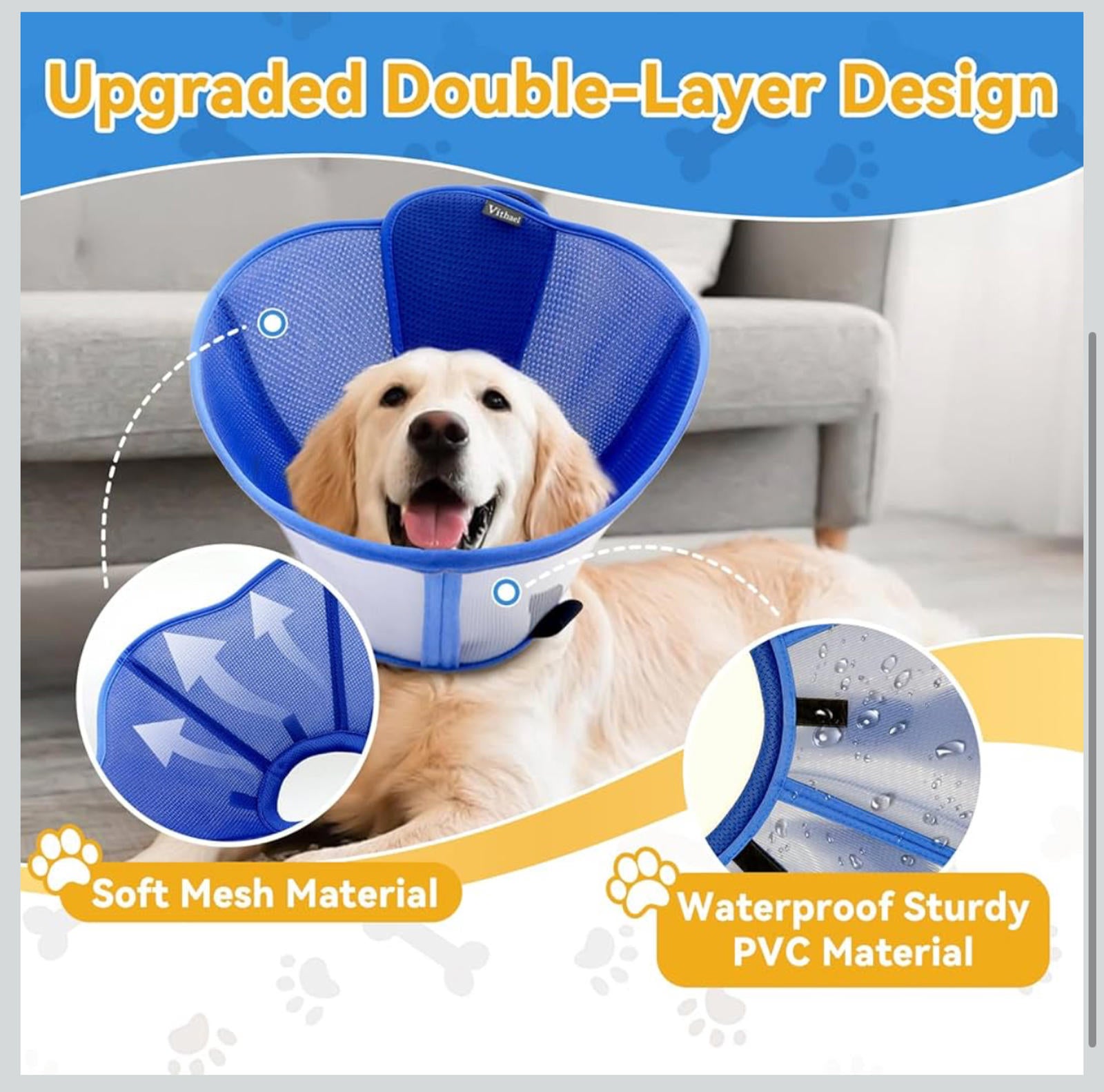 (MSRP $30.99)  Blue (Medium) Soft Dog Cone Collar – Breathable Recovery Cone