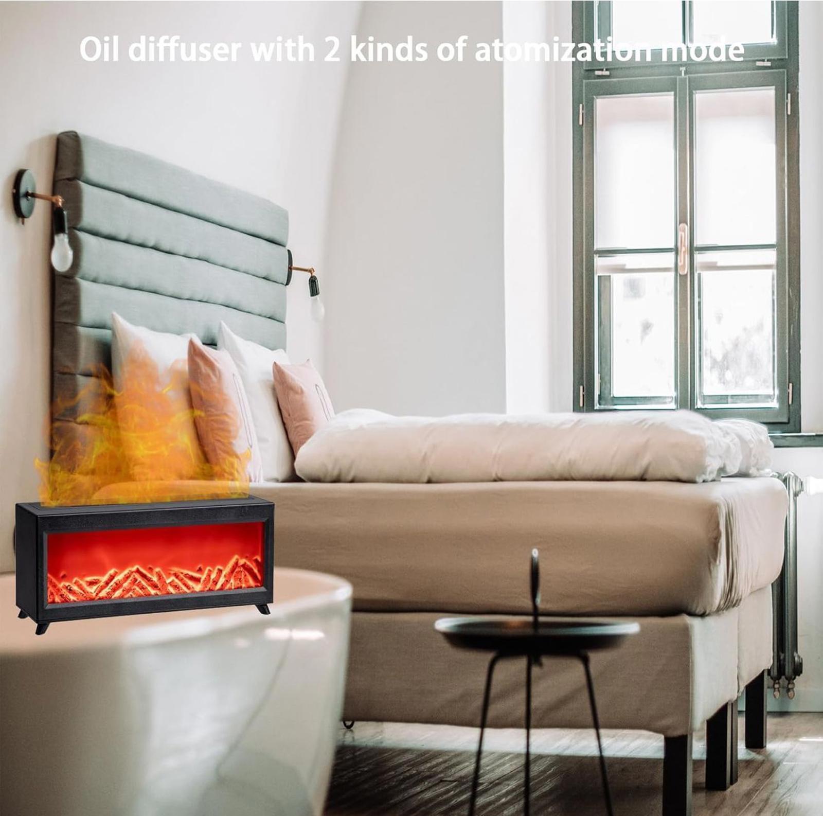 (NEW MSRP $29.99) Flame Fireplace Diffuser 2‑Color LED,Humidifier & Aromatherapy