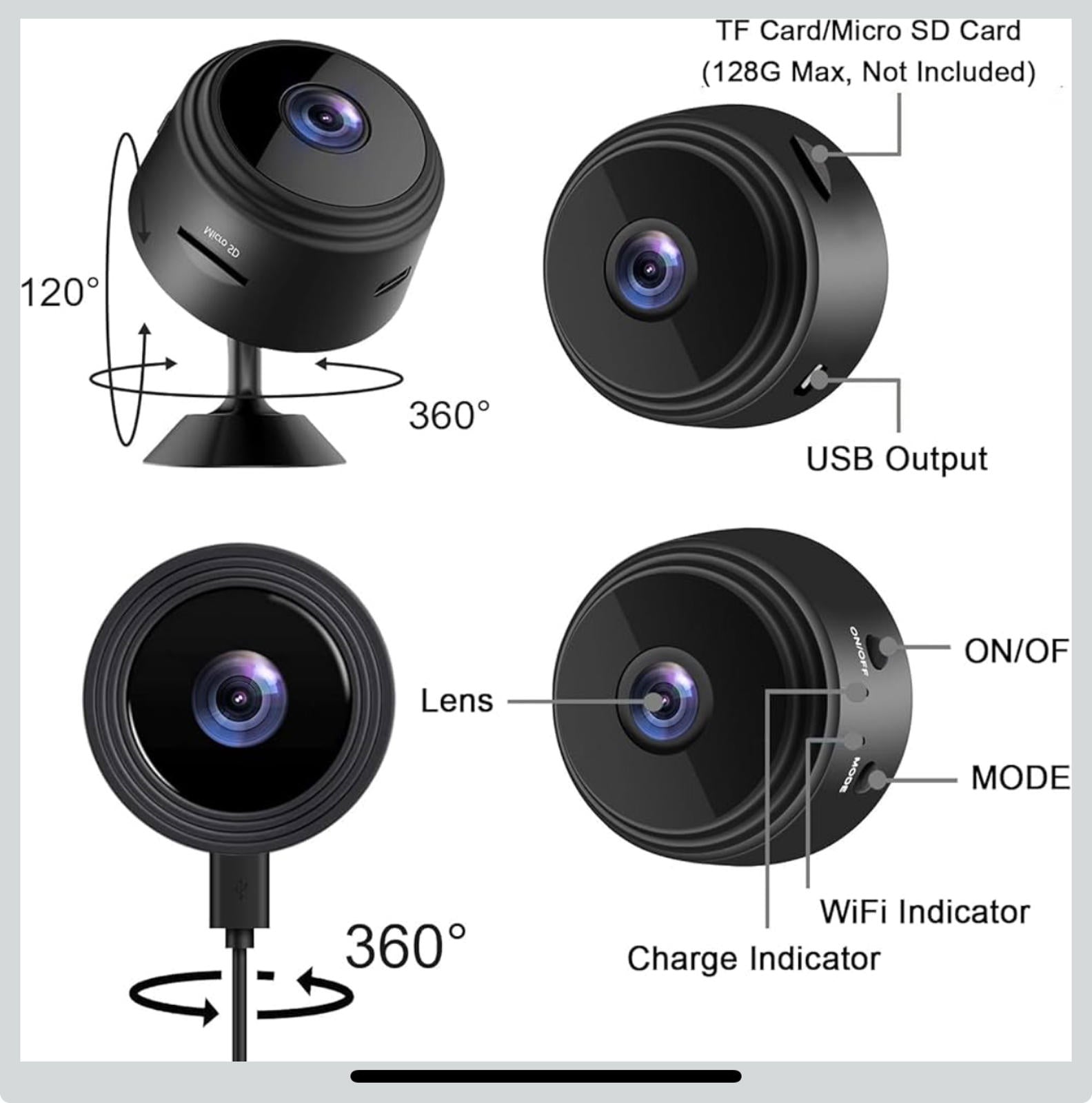 (MSRP $29.99) ZMDCAM Mini Spy Camera – 1080P WiFi Hidden Cam, Night Vision, 24/7