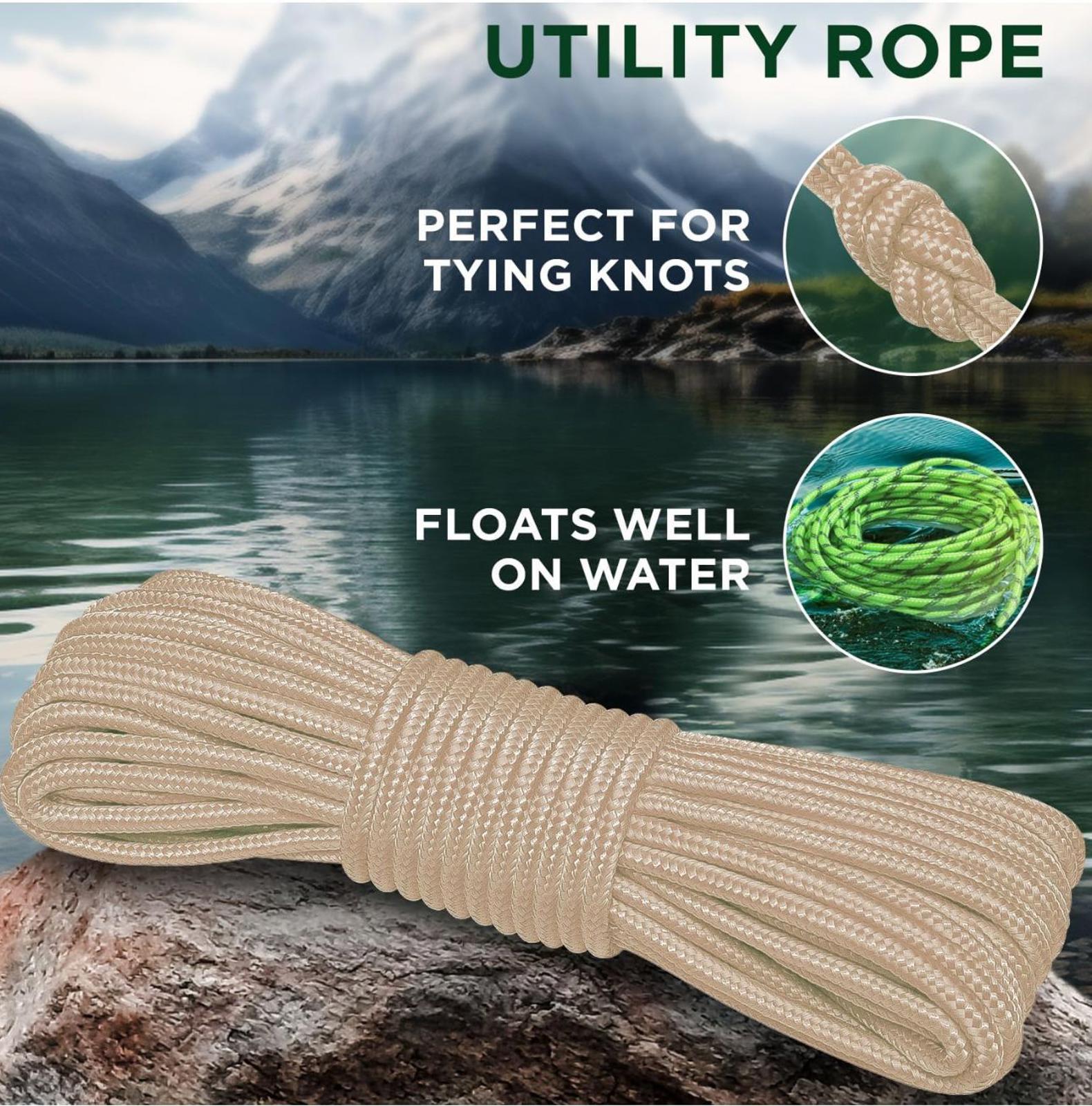 (MSRP $19.99) TECEUM 90 ft × 3/8 Polypropylene Utility Rope Diamond-Braided