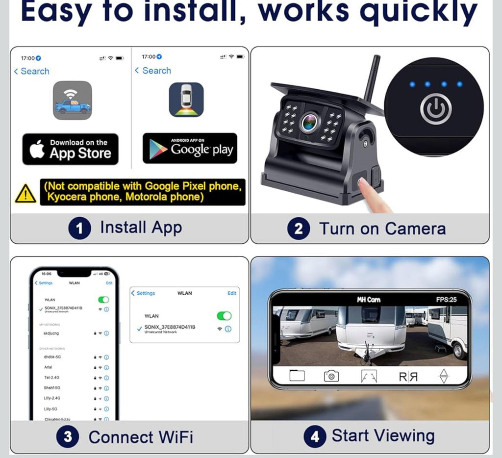(NEW MSRP $89.99) Wireless Solar Backup Camera V7 –Magnetic Mount, WiFi HD 1080P