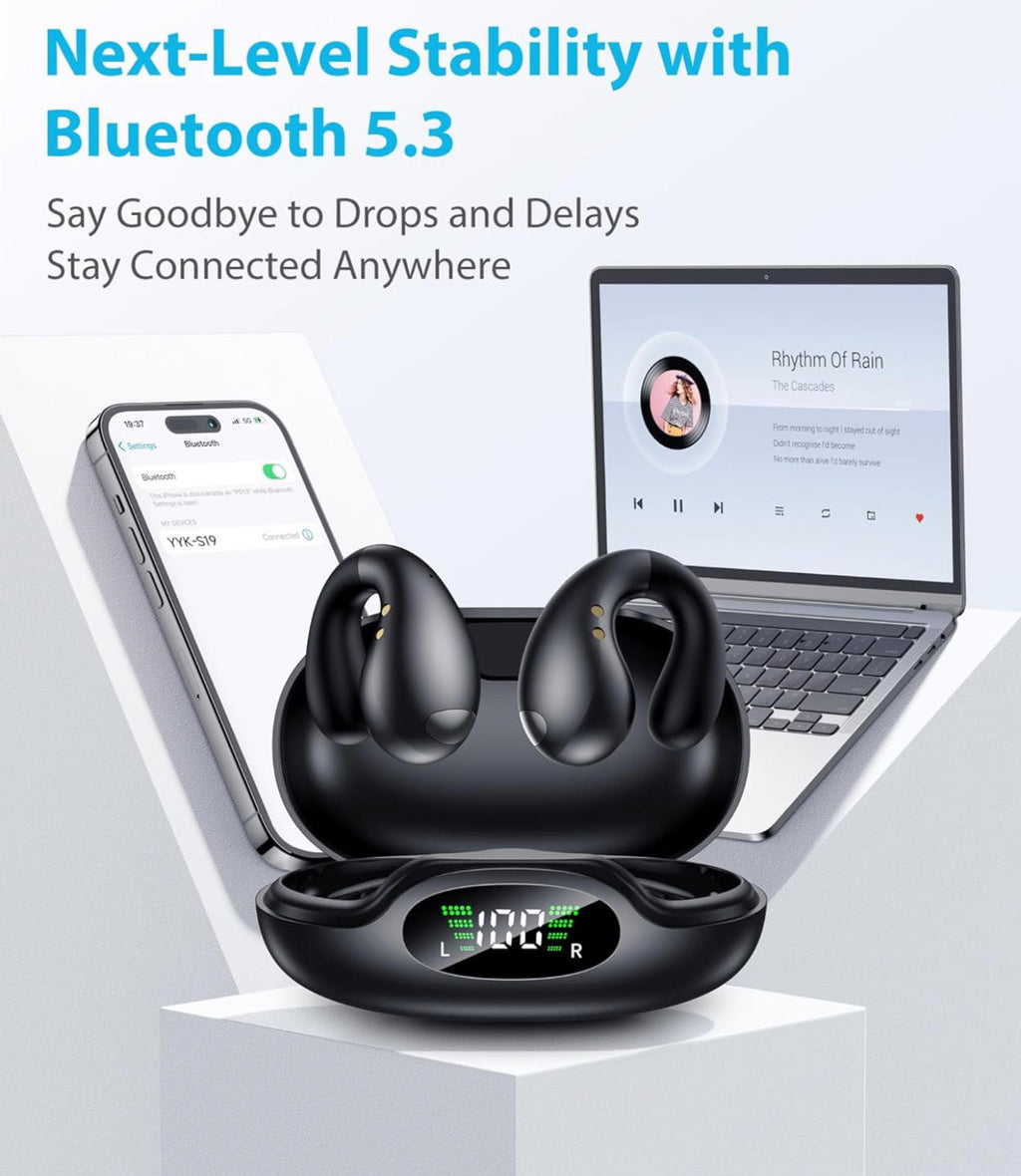 (MSRP $38.99) Boytond Ultra Open-Ear Bone Conduction Earbuds – Clip-On, 10h Play