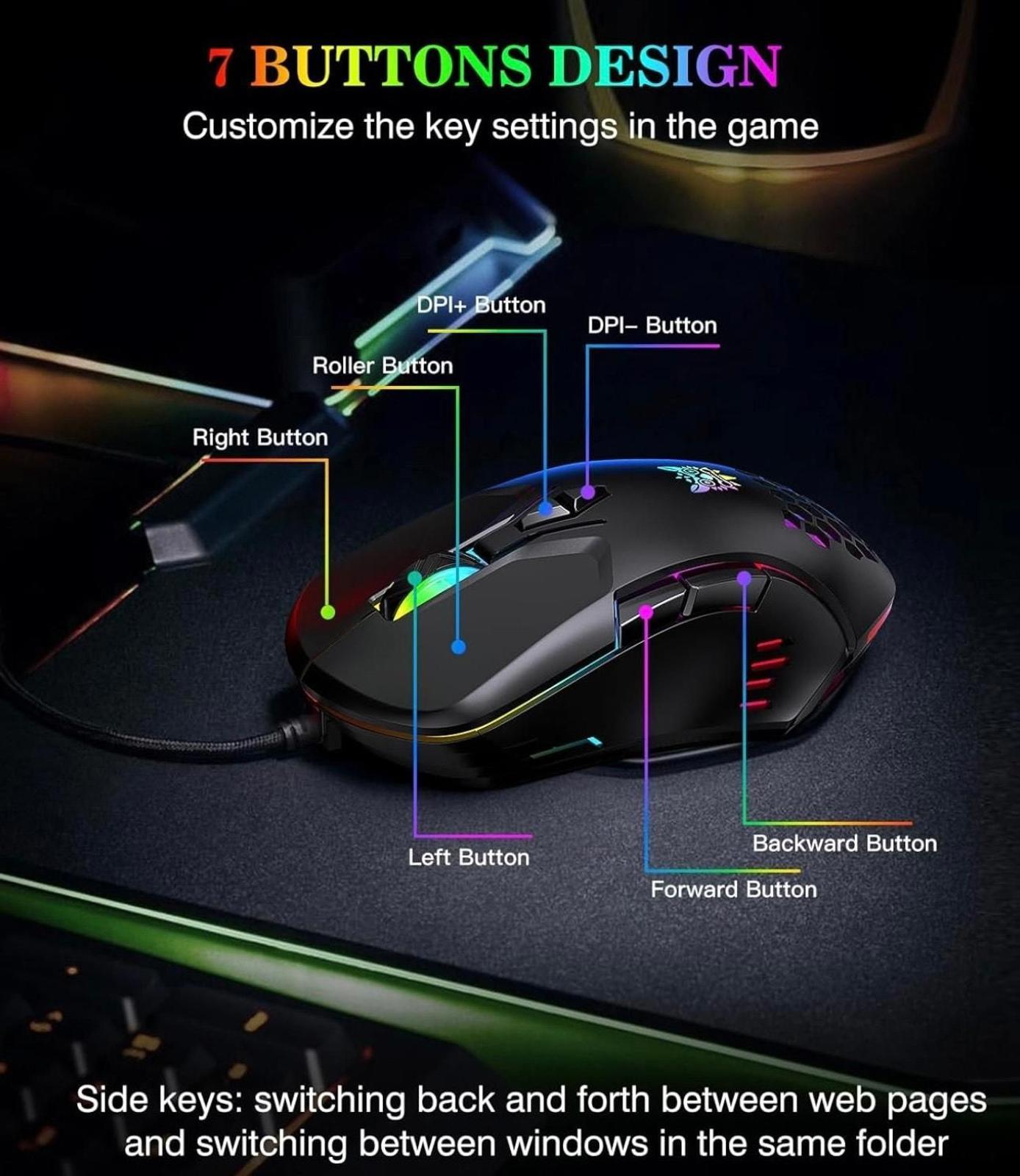 (MSRP $19.99) CW902 RGB Gaming Mouse – 7 Buttons, High/Variable DPI