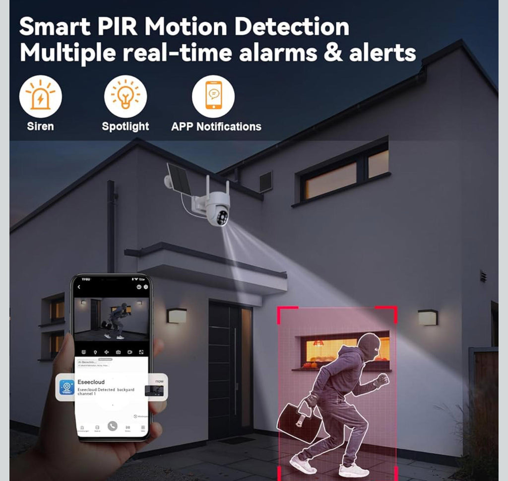 (MSRP $89.99) 2K Solar PTZ WiFi Outdoor Camera –Pan/Tilt, AI, Color Night Vision