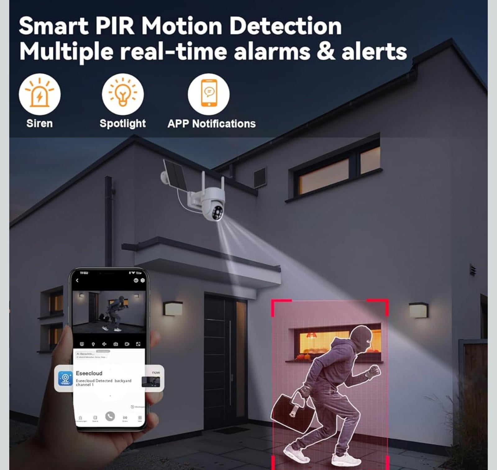 (MSRP $89.99) 2K Solar PTZ WiFi Outdoor Camera –Pan/Tilt, AI, Color Night Vision