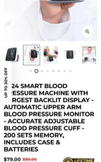 (NEW MSRP $99.99) Smart BP monitor, adjustable cuff, 200-memory, case