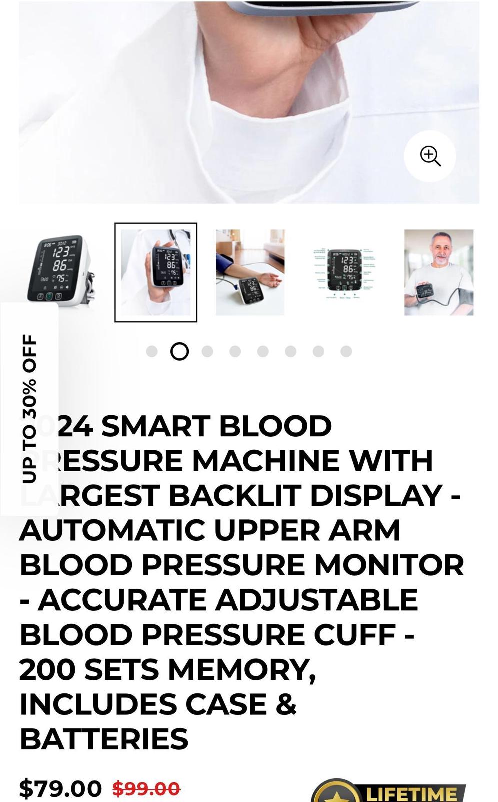 (NEW MSRP $99.99) Smart BP monitor, adjustable cuff, 200-memory, case