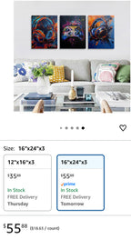 (NEW MSRP $55.88) 3‑Piece Graffiti Gaming Canvas Wall Art