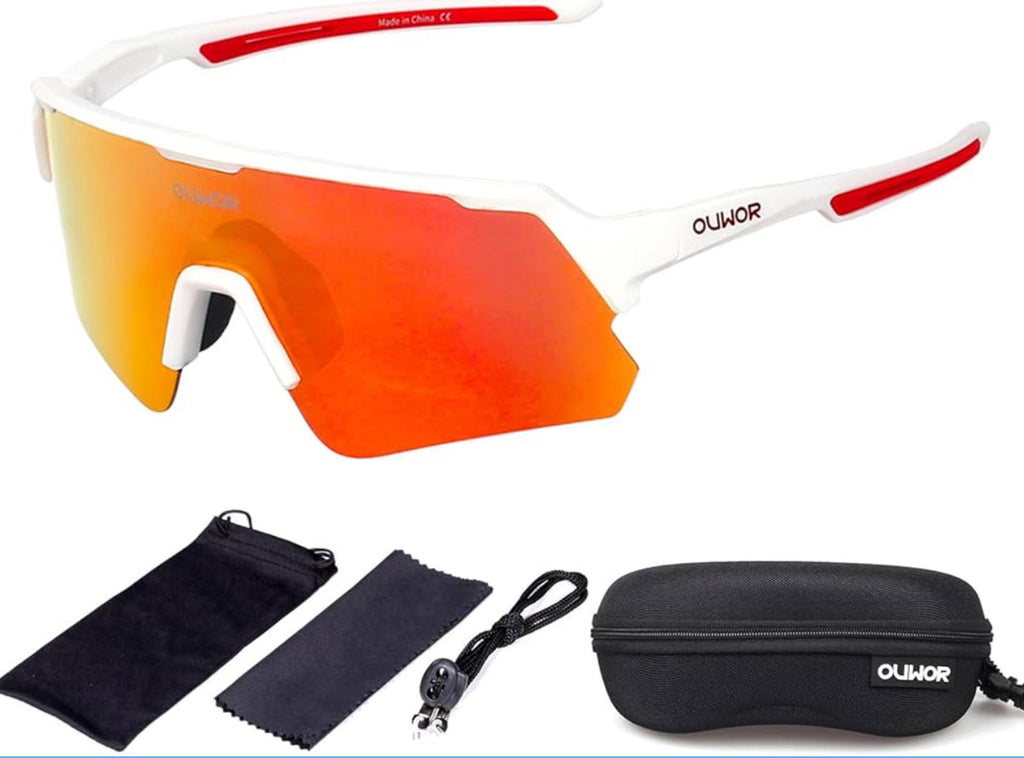 (MSRP $24.99) OUWOR Polarized Cycling Glasses UV400, unisex, Clear & Smoke Lens