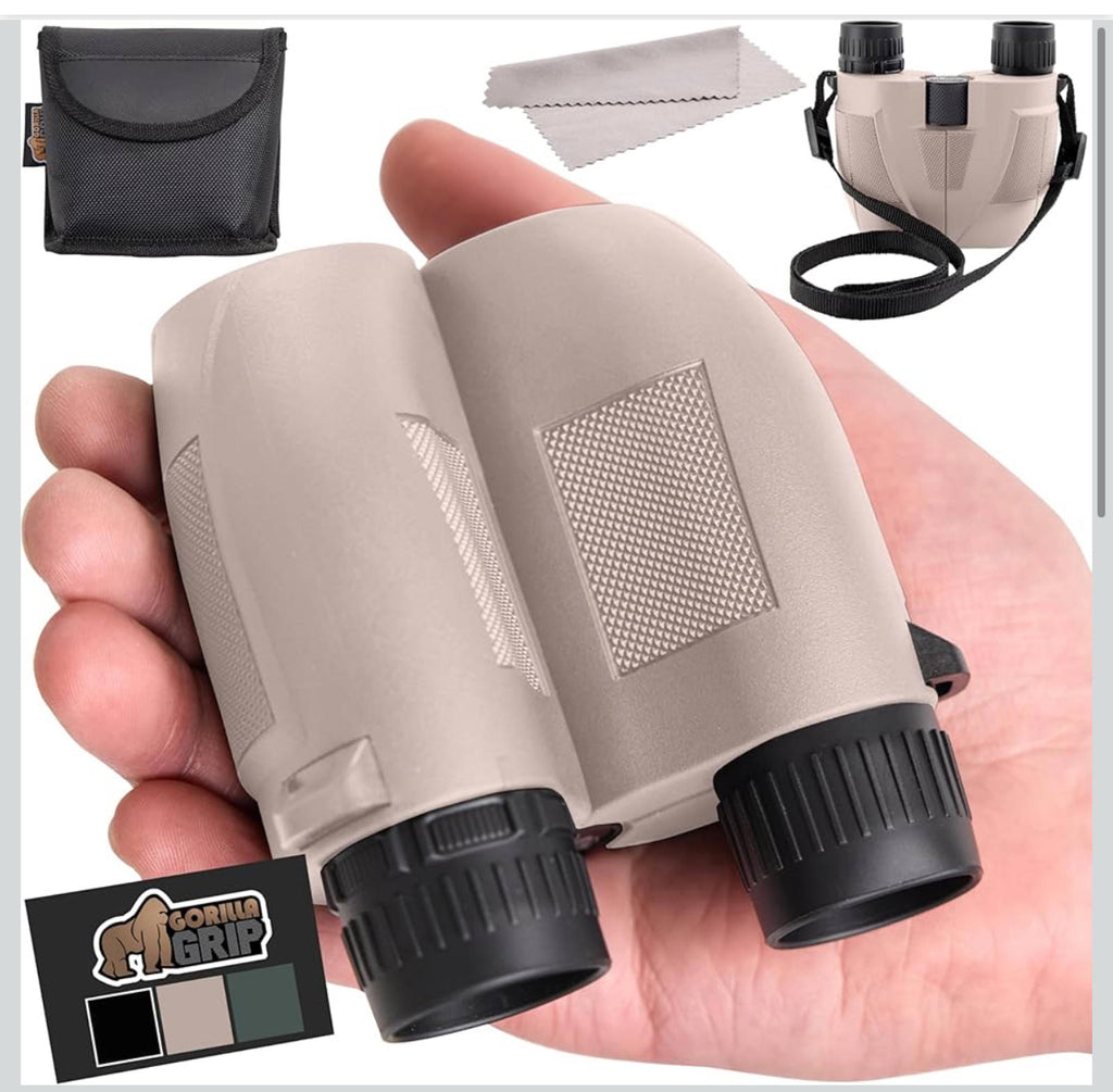 (MSRP $29.99) Gorilla Grip 10×25 Compact Binoculars – Shock-Resistant