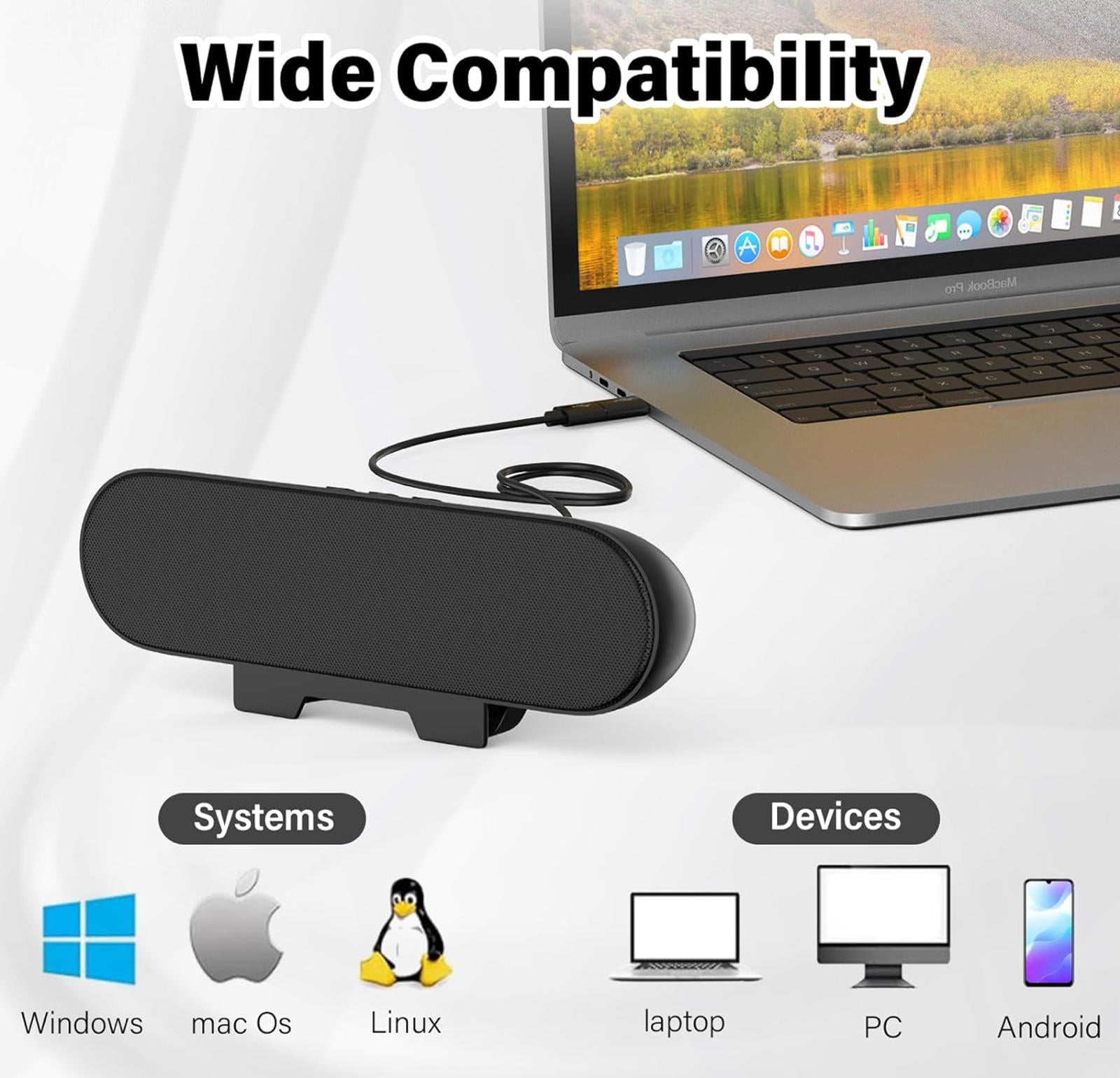 (MSRP $29.99) LXTNFU Clip-On USB Desktop Speaker – Loud, Space-Saving Soundbar