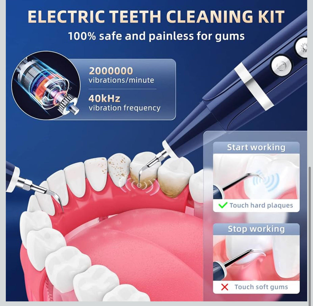 (NEW MSRP $45.99) Electric Teeth Plaque Cleaner Kit – Ultrasonic & USB‑C