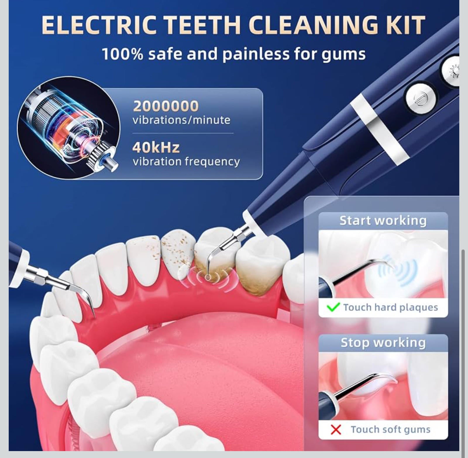 (NEW MSRP $45.99) Electric Teeth Plaque Cleaner Kit – Ultrasonic & USB‑C