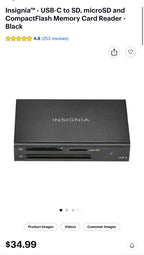 (MSRP $34.99) Insignia USB-C to SD, microSD & CompactFlash Memory Card Reader