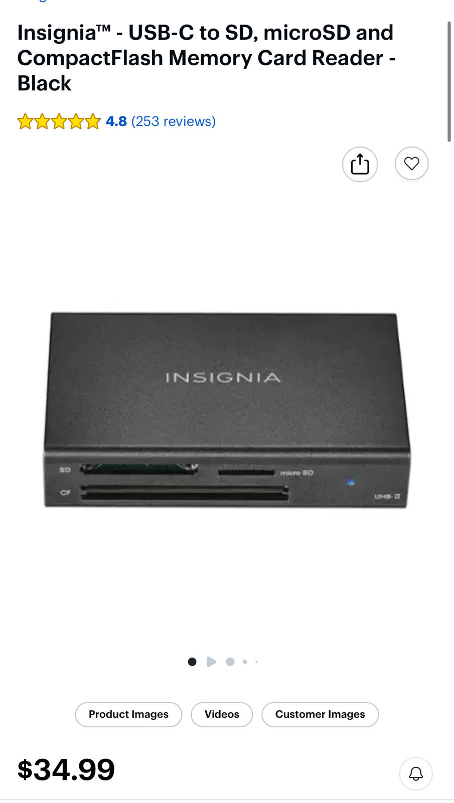 (MSRP $34.99) Insignia USB-C to SD, microSD & CompactFlash Memory Card Reader