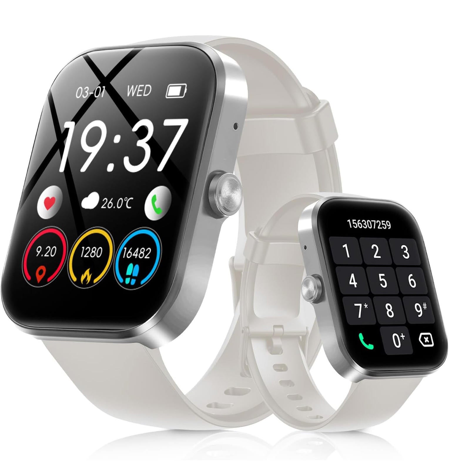 (NEW MSRP $39.99) Smartwatch – Bluetooth, Health Tracking & Custom Faces (WHITE)