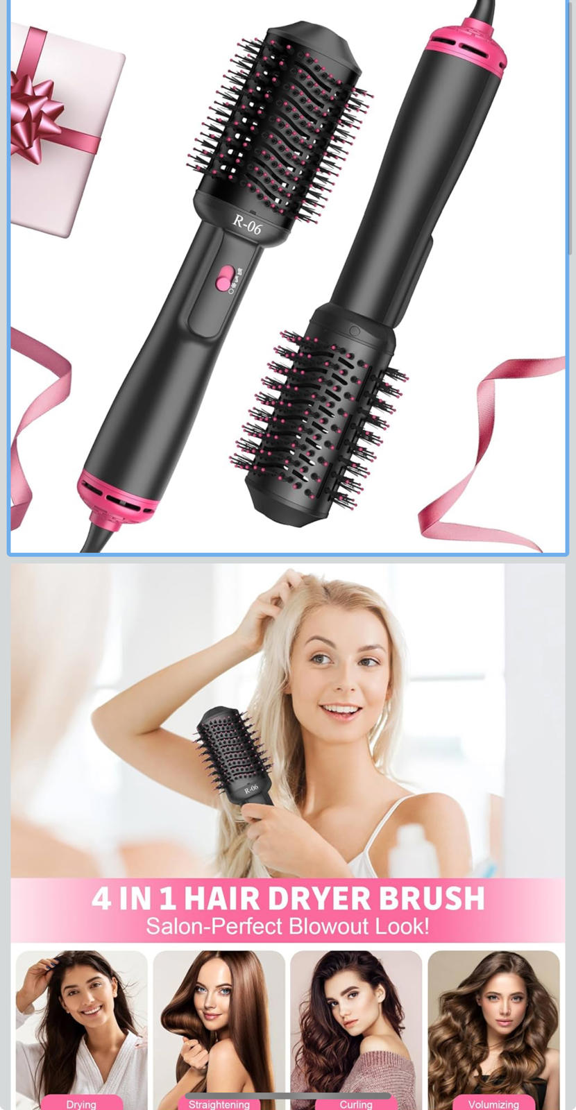 (MSRP $49.99) 4-in-1 Hair Dryer Brush & Styler – Volumizing Oval Barrel, Red