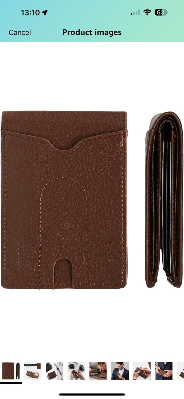 (New) Vegan Leather Brown Wallet Slim Bifold Front Pocket with Airtag Pouch